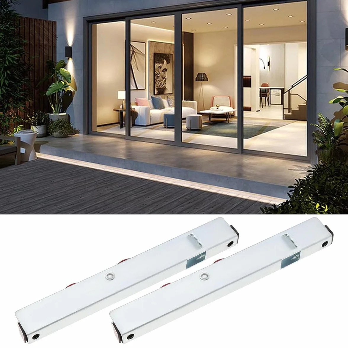 Ausi 2 rodillos para puertas corredizas de patio con doble polea de acero inoxidable para puertas de PVC, madera, aluminio y aleación de nailon, 160 x 12 x 20 mm.
