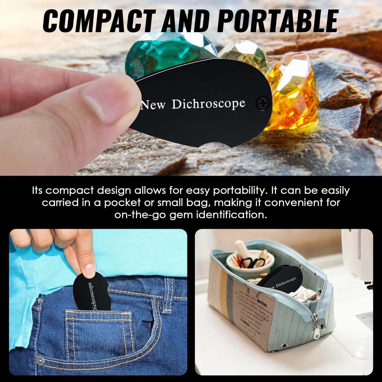 Dicroscopio para Análisis de Pleocroísmo de Piedras Preciosas, Cuerpo de Aluminio, 2cm Lente, Analizador de Color