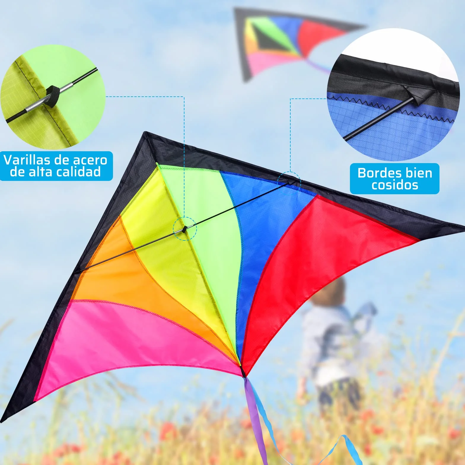 Anpro Gran Cometa para Niños y Adultos Fácil de Volar Viento Fuerte Brisa Suave
