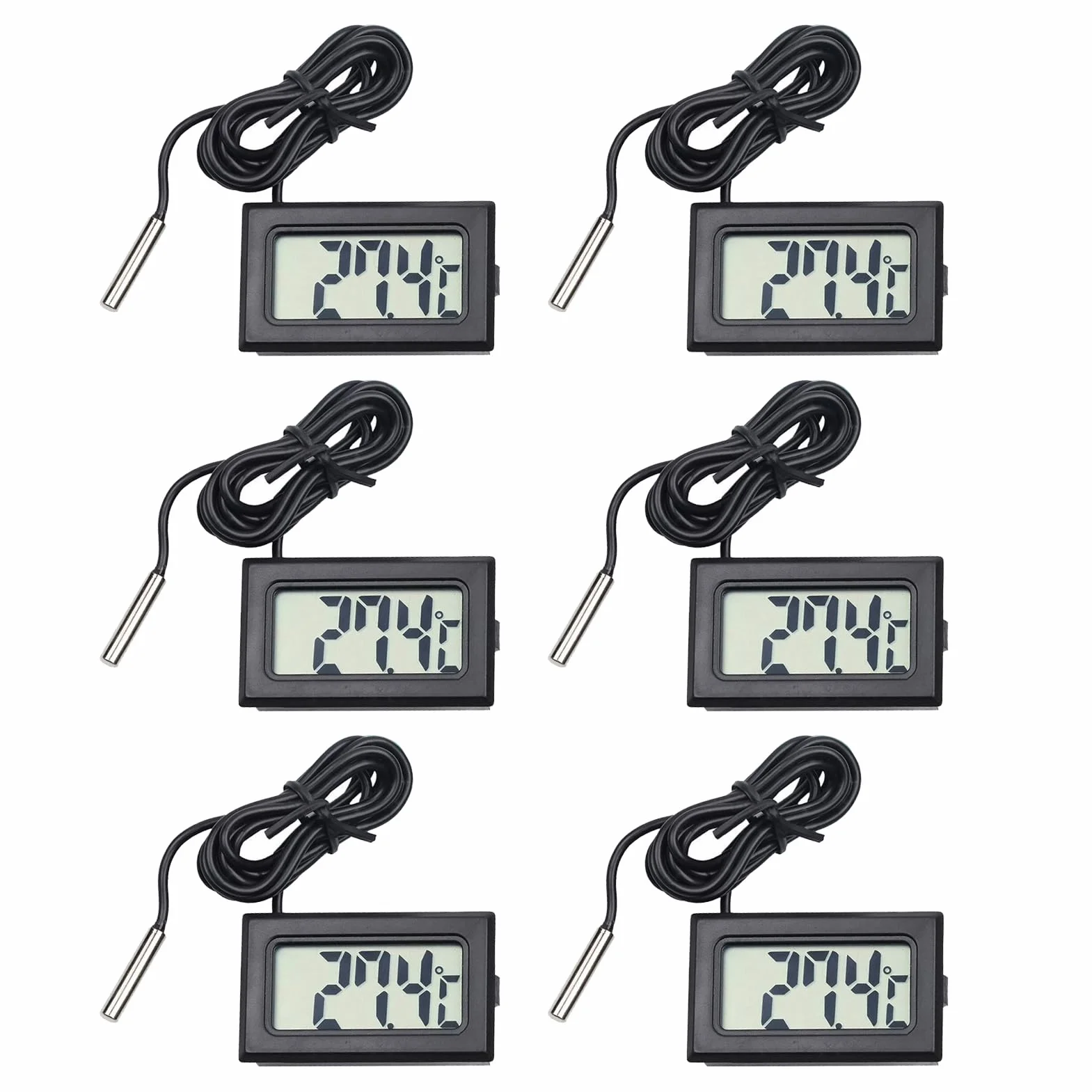 Termómetros frigoríficos 6 piezas, termómetro de acuario con sonda, mini termómetro digital LCD impermeable con función de memoria