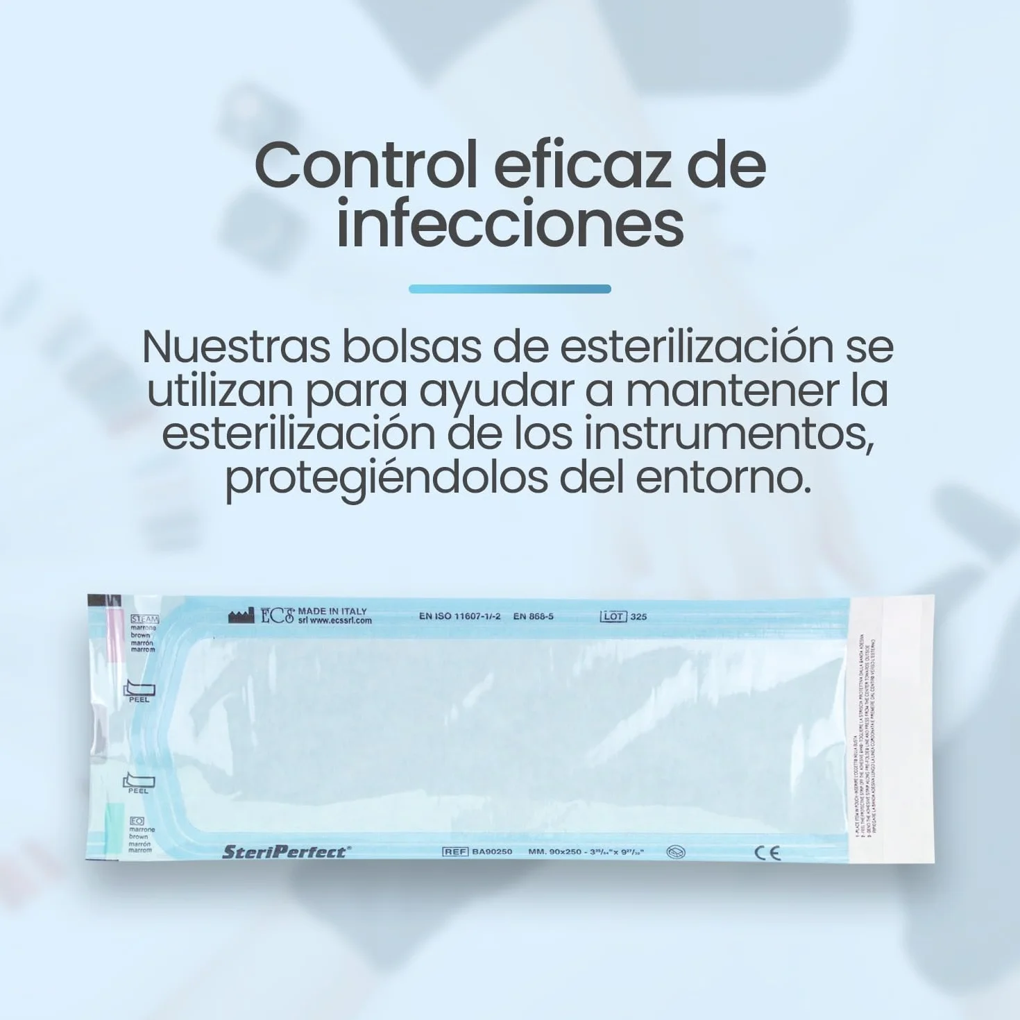 Bolsas de esterilizacion autoadhesivas 90x250mm PACK 200 para autoclave vapor dental manicura papel medico