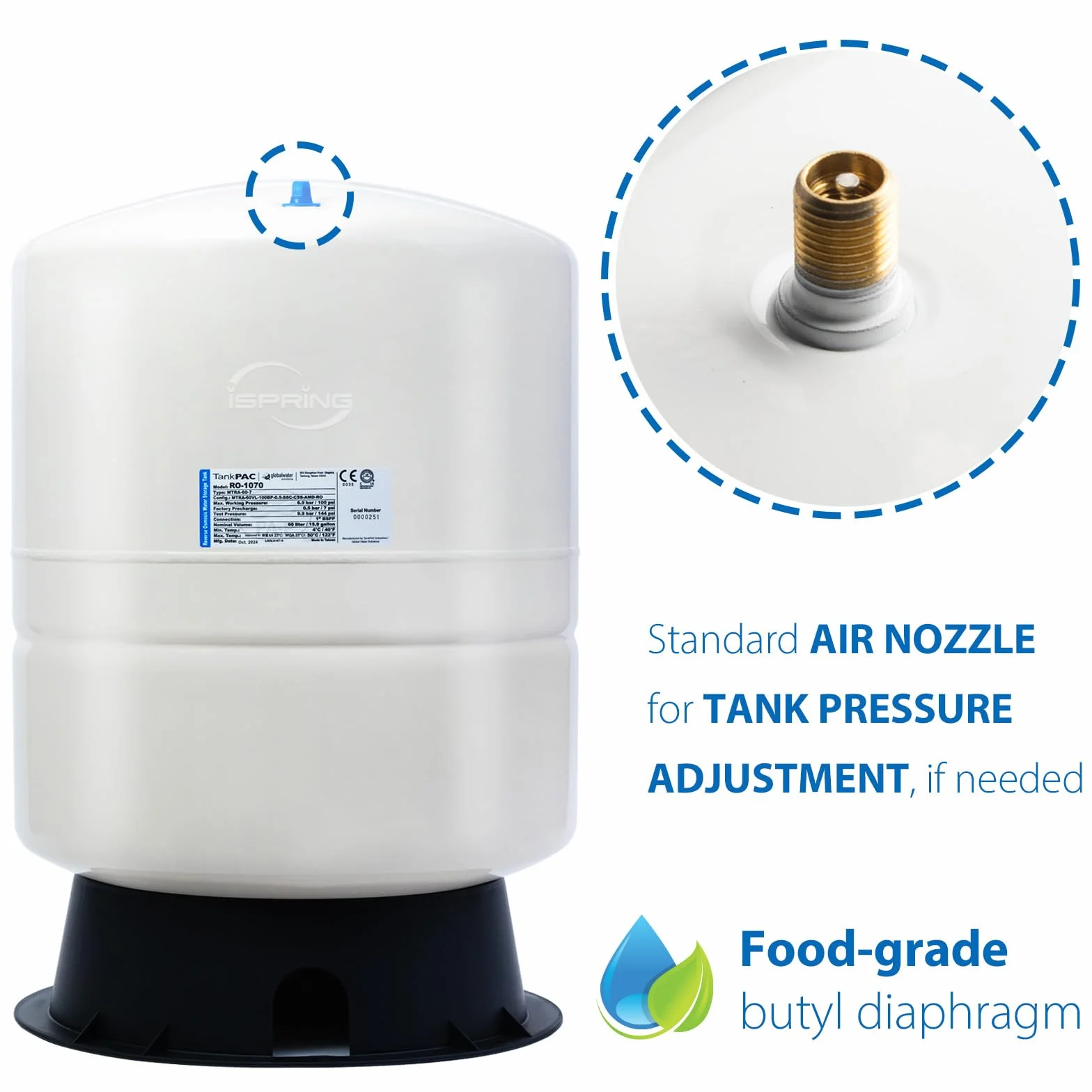 iSpring T11M Tanque de almacenamiento de agua de ósmosis inversa NSF RO de 11 galones, el color puede ser blanco o azul