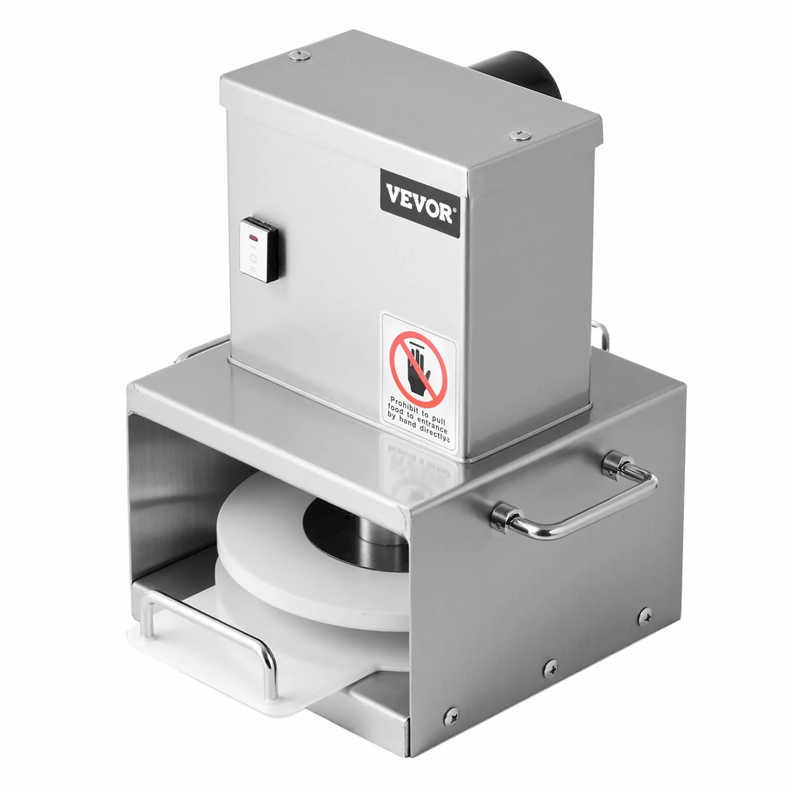VEVOR Prensa Eléctrica para Masa de Pizza, Placa de Prensado 15 cm, Máquina de Pan de Acero Inoxidable, Espesor Ajustable, con 100 Hojas de Papel Pergamino, 240 x 250 x 330 mm, Fácil de Usar