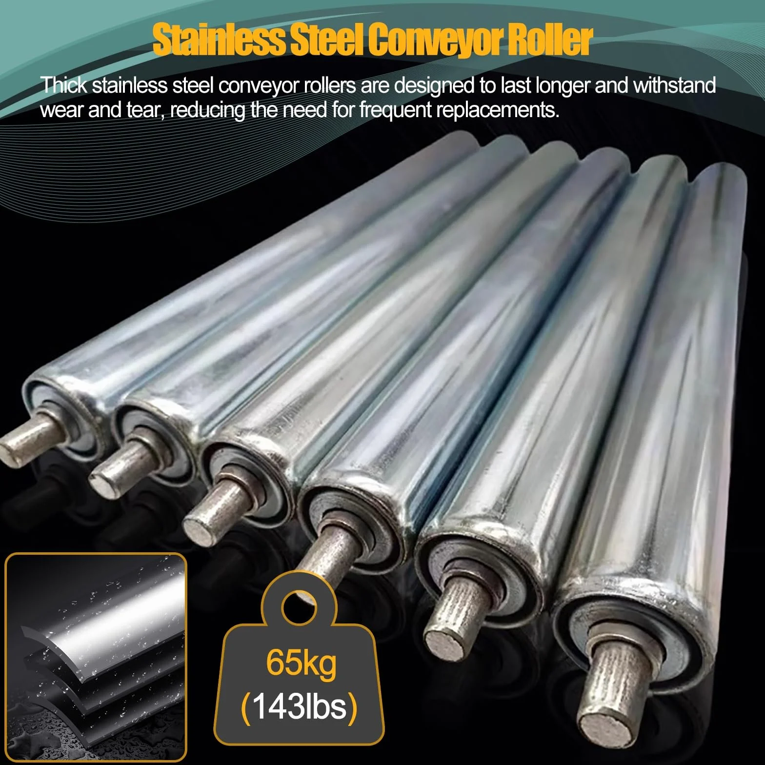Rodillos transportadores de acero inoxidable de 25 mm: repuesto resistente for bricolaje, longitud de 24", 16", 6", 8", 10", 12", 4", 18" y 36"(20 Pack-dia25mmx L150MM)