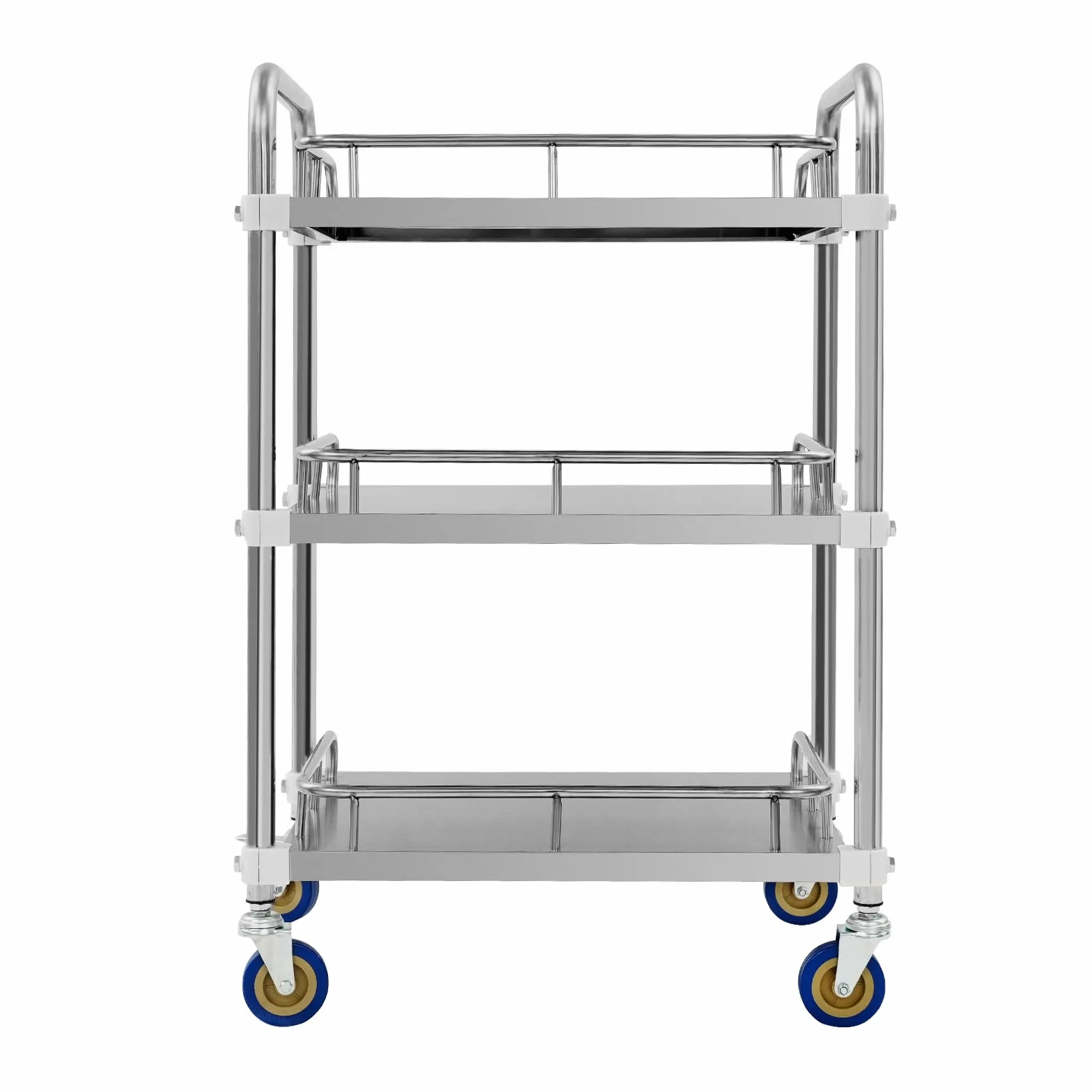 Carro de acero inoxidable para servicio de laboratorio, 3 estantes, carro de servicio de laboratorio, carrito de té, carrito de cocina de acero inoxidable con 4 ruedas giratorias, 2 frenos