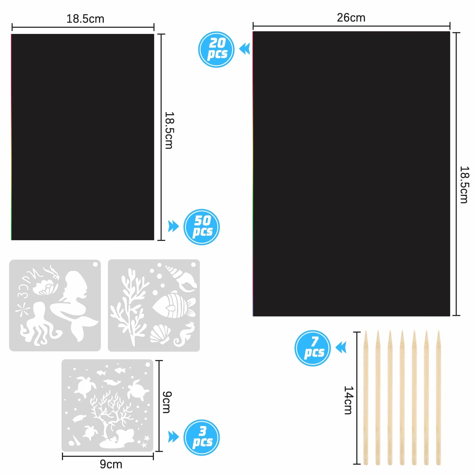 Juego de Papel Rascador Arco Iris, 70 Hojas Imágenes para Rascar con 7 Lápices y 3 Plantillas, Libro Mágico para Niños y Adultos