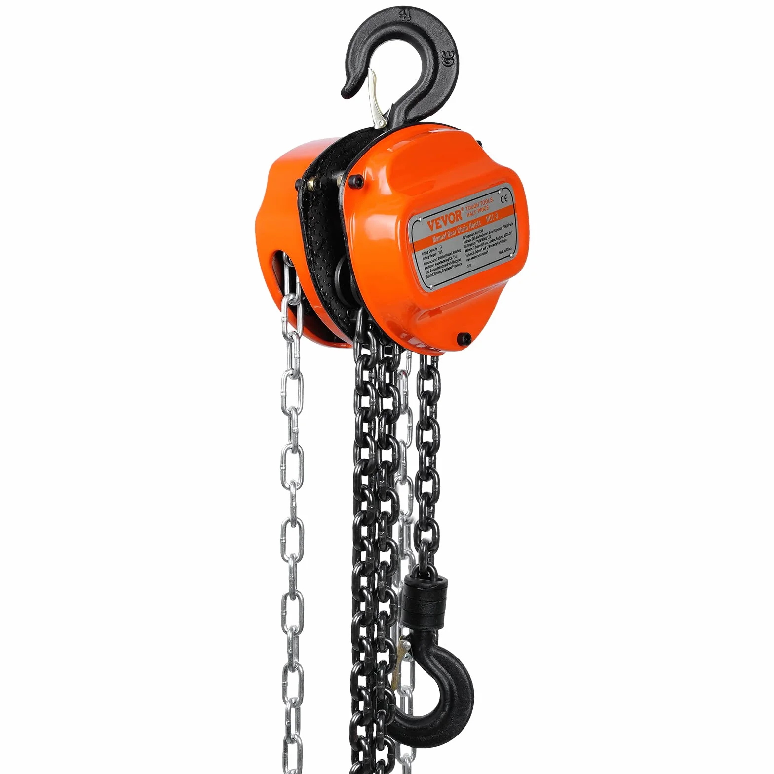 VEVOR Polipasto de Cadena Manual 1 T Polipasto de Cadena con Gancho de Bloque de 360° Altura de Elevación 5,6 m Acero Aleado G80 Guía de Cadena con Freno de Doble Trinquete para Garajes de Mercancías