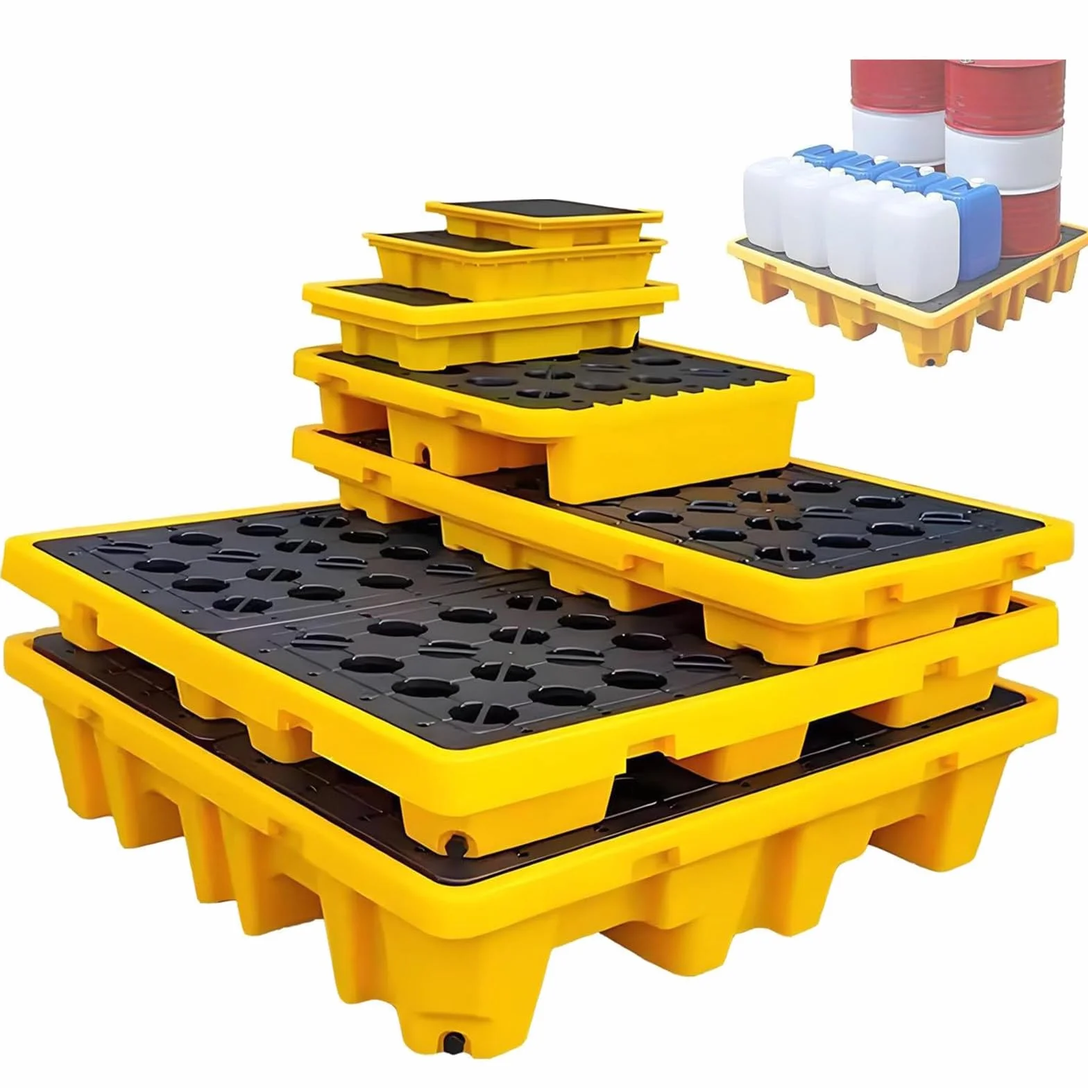 Plataformas Modulares para Derrames, Paletas para Derrames De Bidones De Aceite, Bandeja De Contención De Derrames con Rejilla, Plataforma Apilable para Derrames 66 * 36 * 12cm