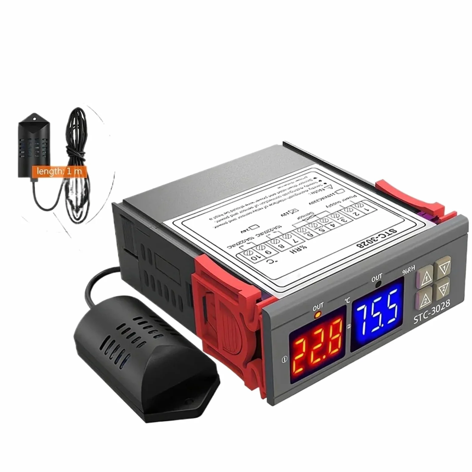 Termostato digital con control de temperatura y humedad STC-3028, termómetro e higrómetro, controlador de incubadora CA 220 V, CC 12 V y 24 V.(STC-3028 12V)