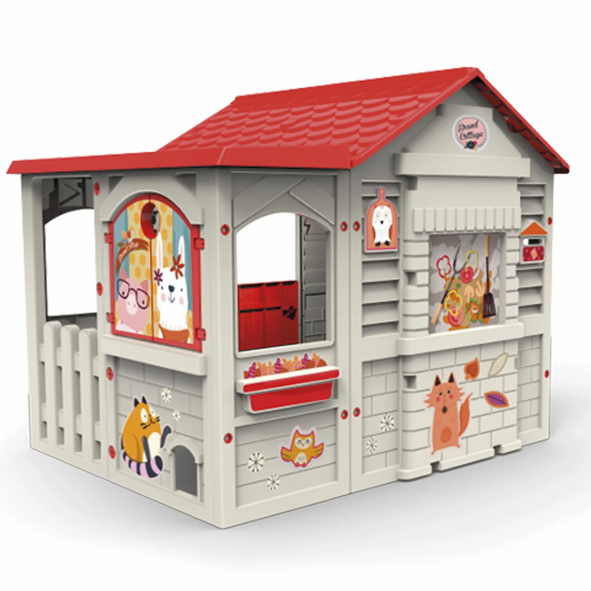 Chicos Grand Cottage XL Casita Infantil de Exterior Plástico Resistente Beige Tejado Rojo