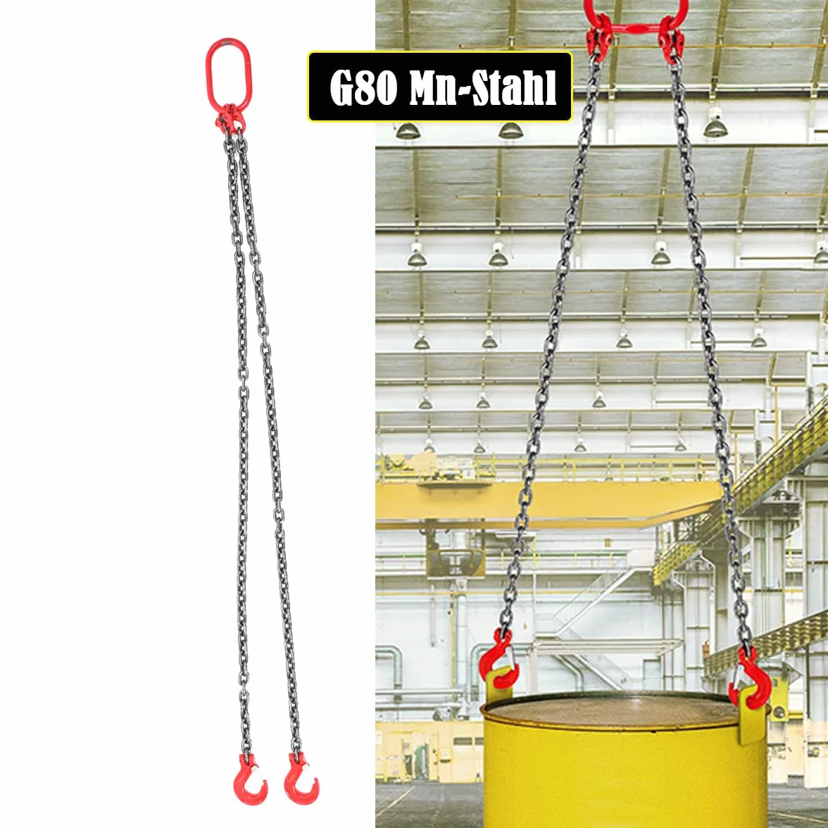 Cadenas de Elevación G80, Cadena de 2 Hebras, Eslinga de Carga 1,5M, Acero Aleado