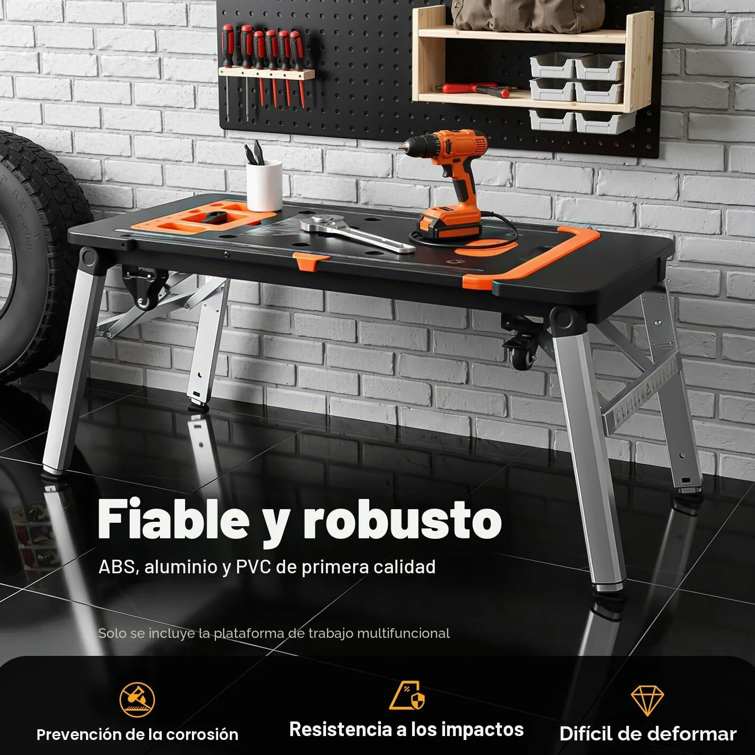 Banco de trabajo 7 en 1, plegable, banco de trabajo, carrito de transporte, tabla de ruedas, portátil multifuncional