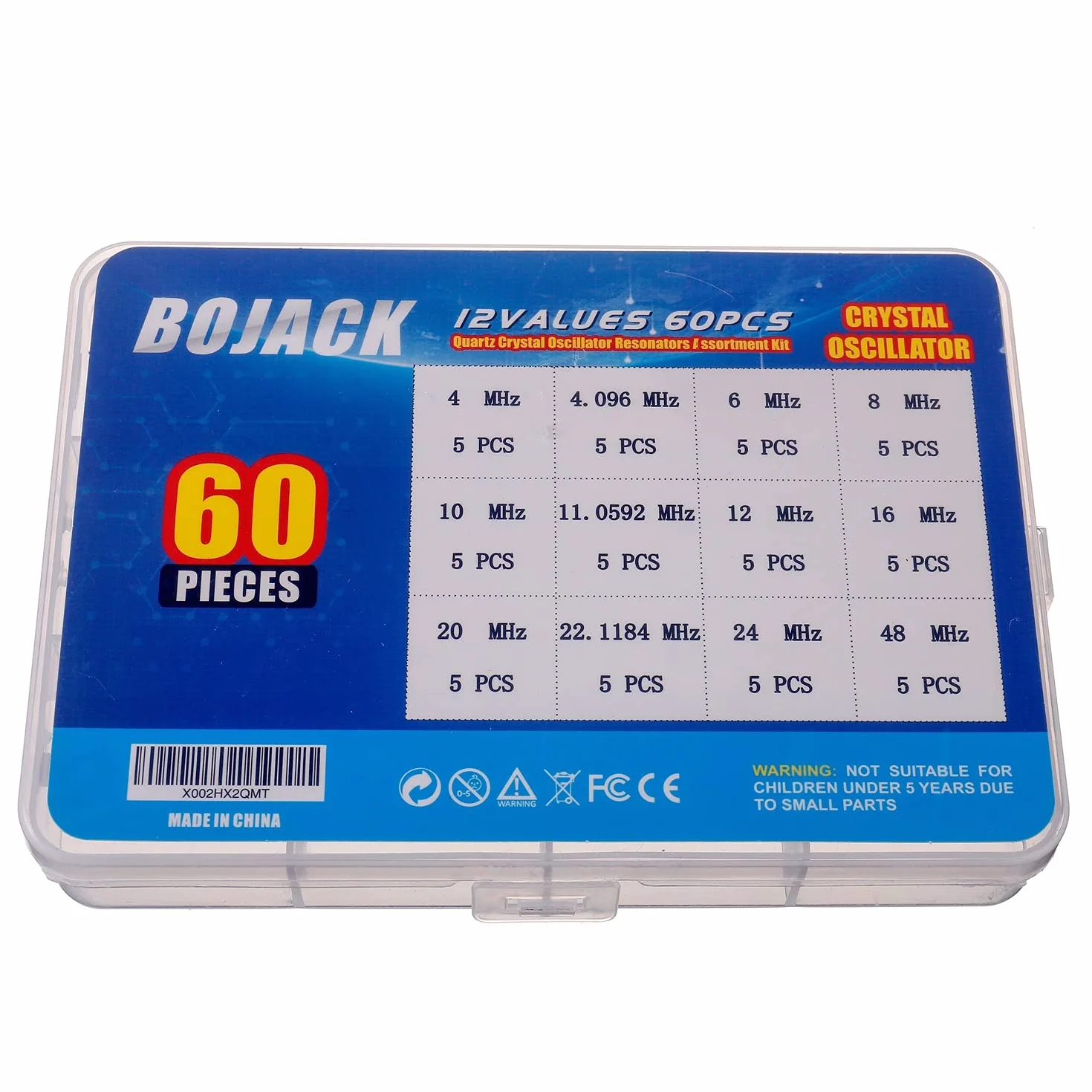 BOJACK 12 Valores 60 piezas Oscilador de cristal de cuarzo 4-48 MHz Kit de surtido de resonadores