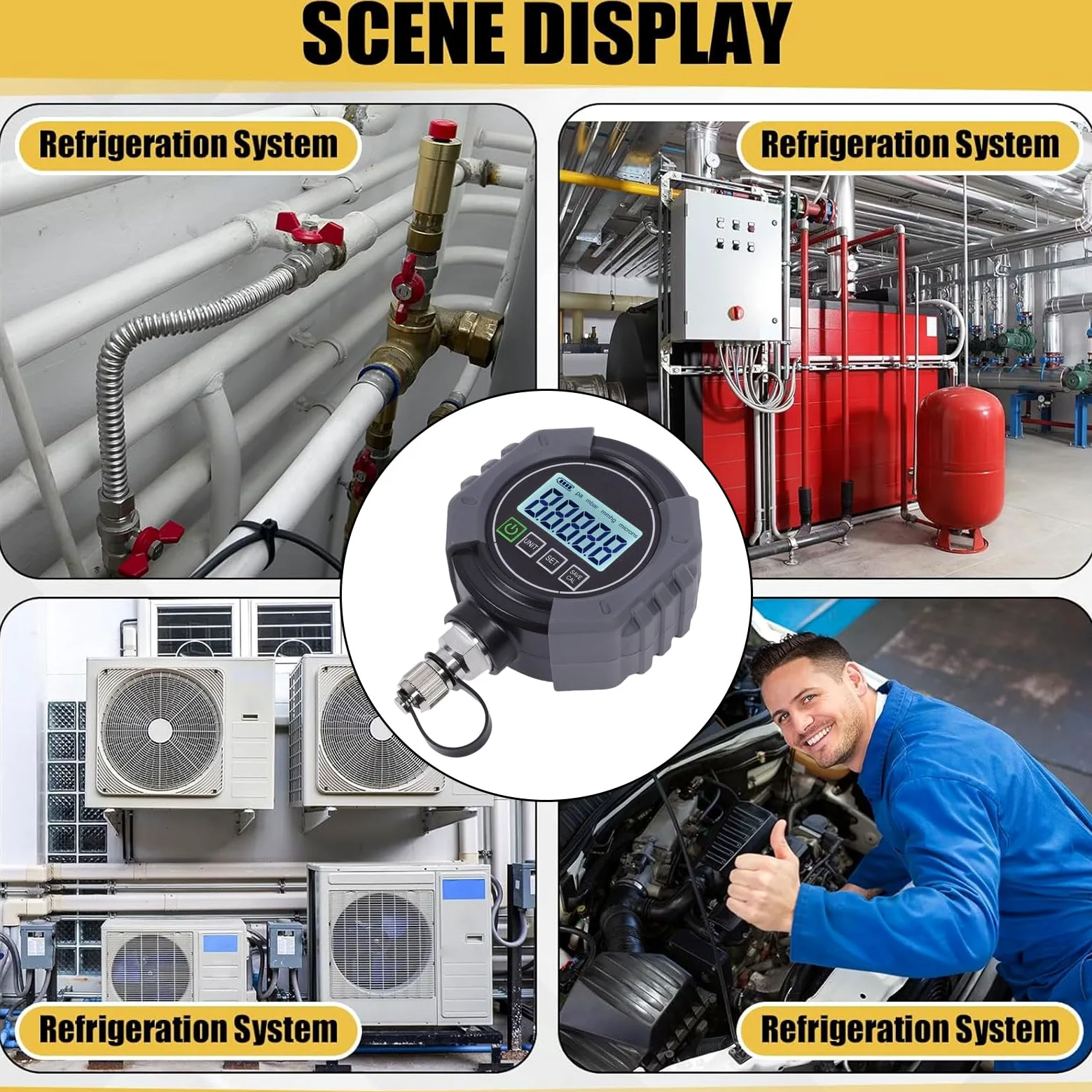 AMONIDA Medidor de Vacío Digital Medidor de Micrones HVAC con Monitoreo de Aplicación Compensación de Temperatura para Detección de Fugas en Sistemas de Vacío de Refrigeración HVAC