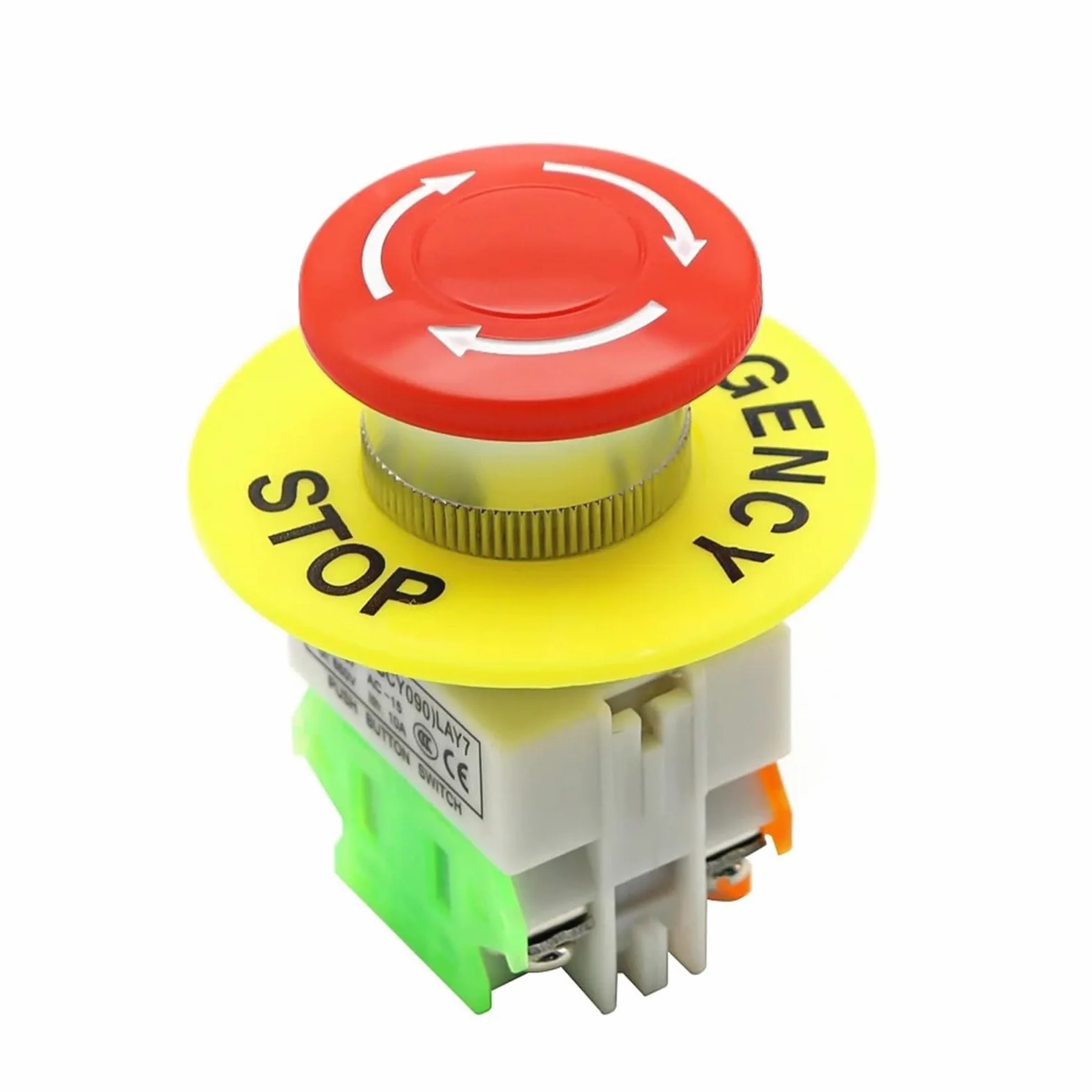 Interruptor de botón de parada de emergencia DPST, tapa de hongo roja, 1NO, 1NC, CA 660 V, 10 A, con enclavamiento y bloqueo automático, for ascensores, 2 unidades(30pcs)