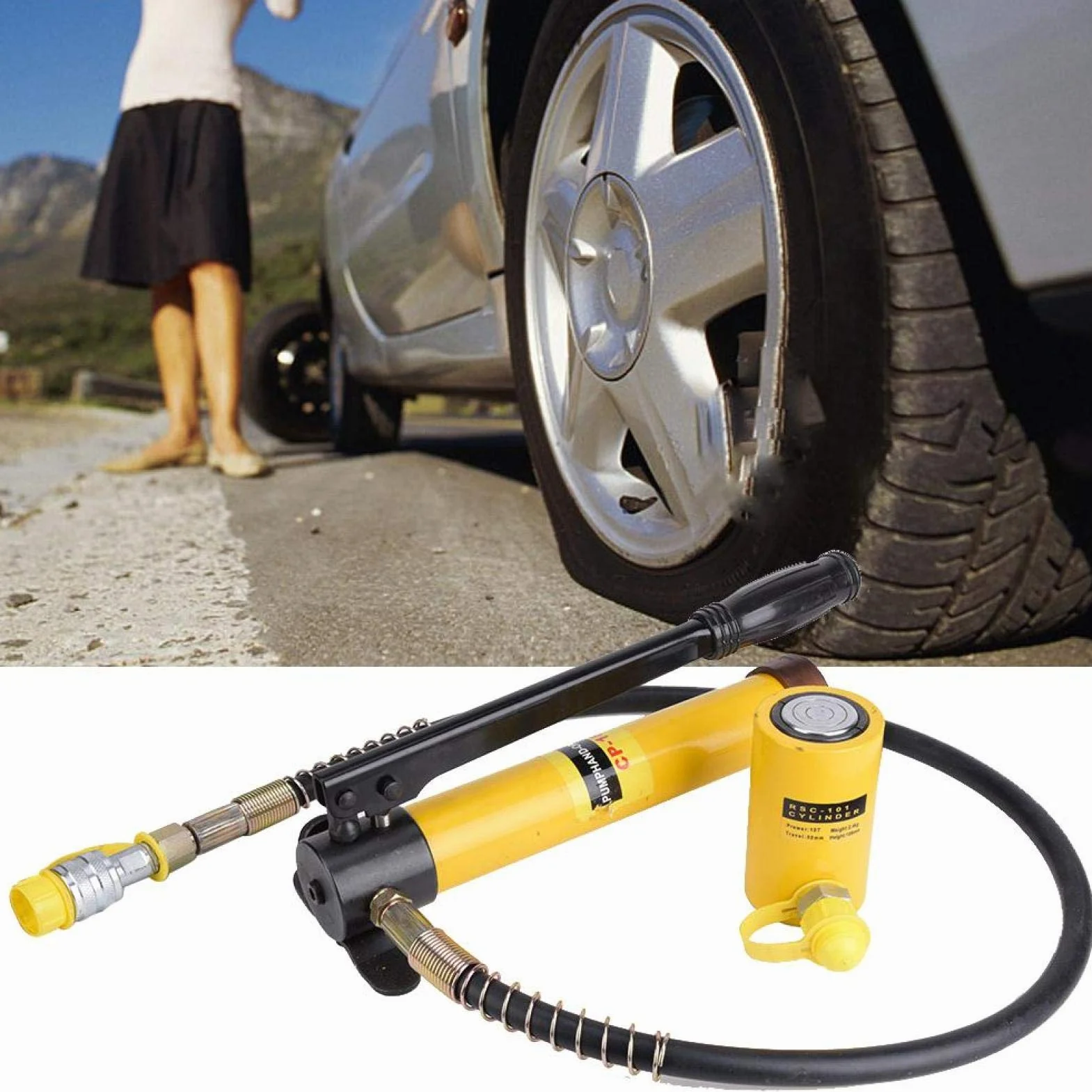 Gato hidráulico, gato corto de 10T + juego de bomba hidráulica manual, herramienta de mango de elevación de acero para reparación de automóviles