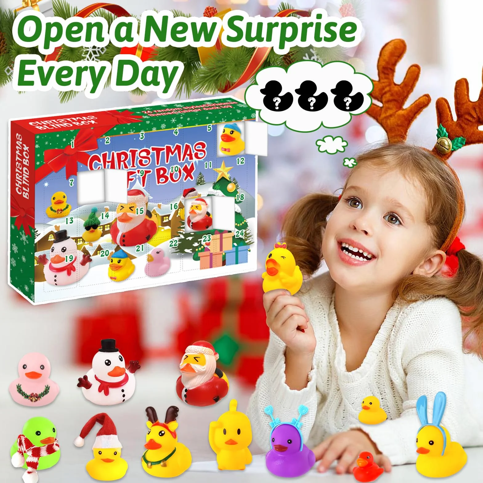 Calendario de Adviento Patos Navideños con Patitos de Goma Juguetes de Baño para Niños