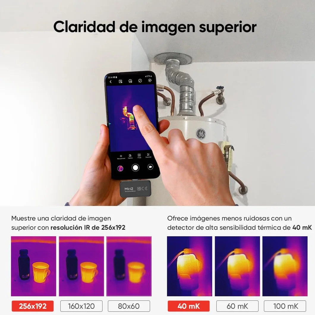 Cámara térmica HIKMICRO Mini2 Android, resolución IR de 256 x 192, Cámara termográfica, frecuencia de imagen de 25 Hz, gran angular de 50°, 49.152 píxeles, -20°C a 350°C, USB-C (no apta para iPhone)
