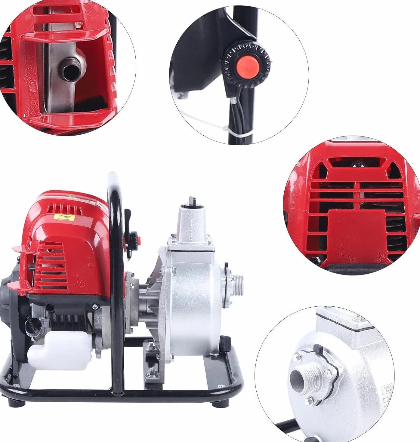 Gasolina Bomba de agua 1.2kw 4 tiempos, 1'' alta presión gasolina bomba de agua portátil riego jardín bomba