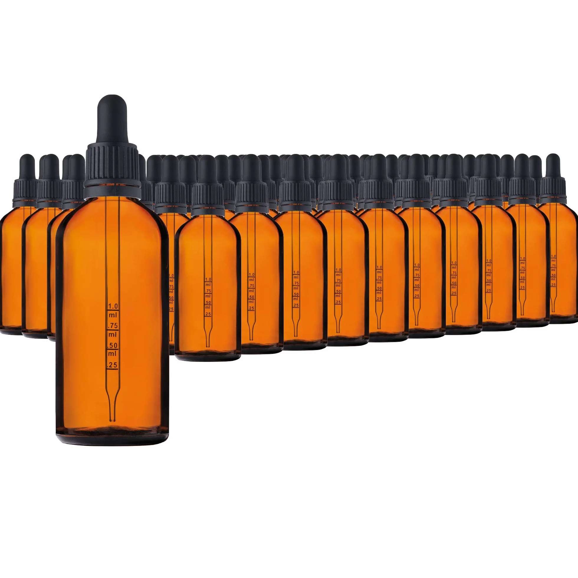 Frasco de Pipeta de Vidrio Ámbar 100ml 70 Piezas con Tapa Negra - Botellas de Vidrio Marrón