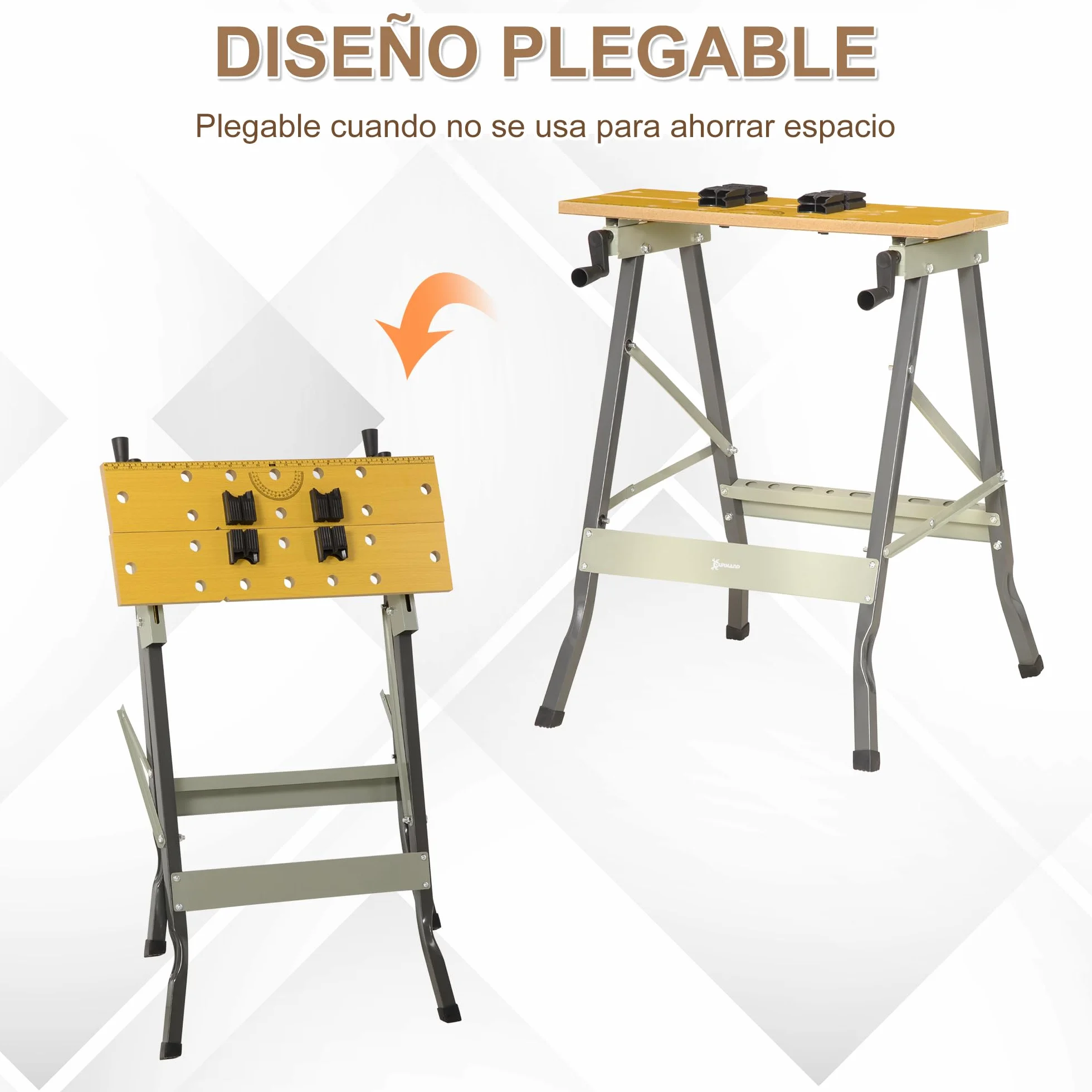 DURHAND Banco de Trabajo Plegable 4 en 1, Mesa de Trabajo con Abrazaderas Ajustables, Carga 100 kg, 62,5x60,5x78,5 cm