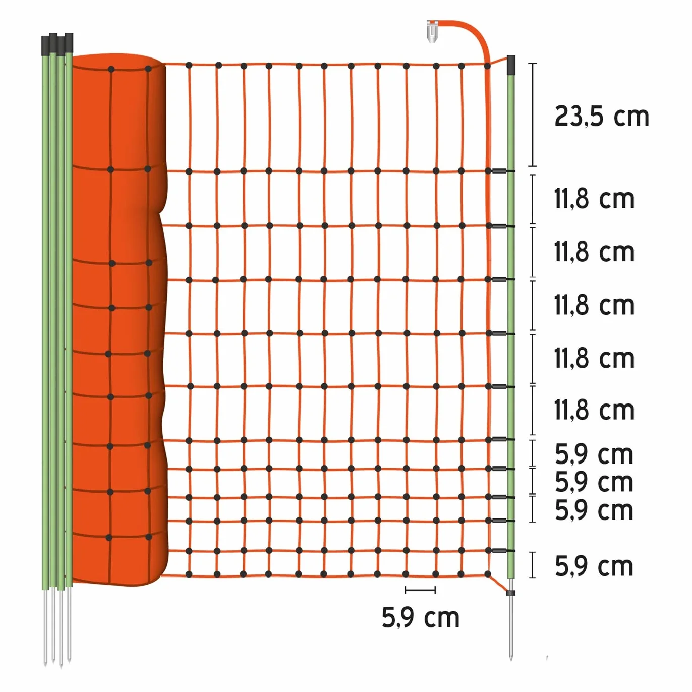 VOSS.farming Red para Aves, Rollo de 50m de Longitud y 112cm de Altura, 15 Postes con Punta Sencilla y Kit de reparación, Naranja