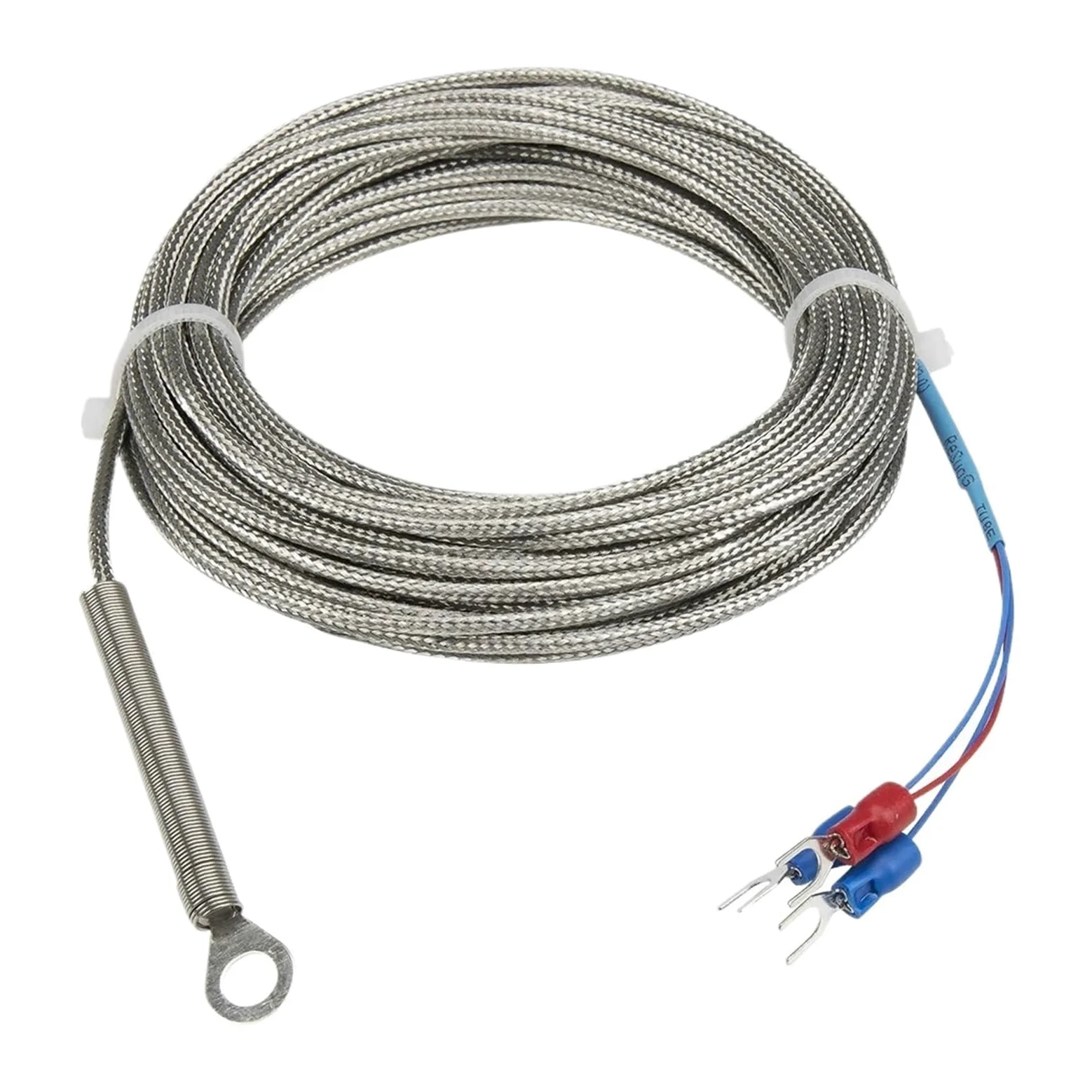 Sensor de temperatura RTD con cabezal de anillo y orificio de 6 mm y cable metálico de 10 m, tipo PT100(5mm hole)