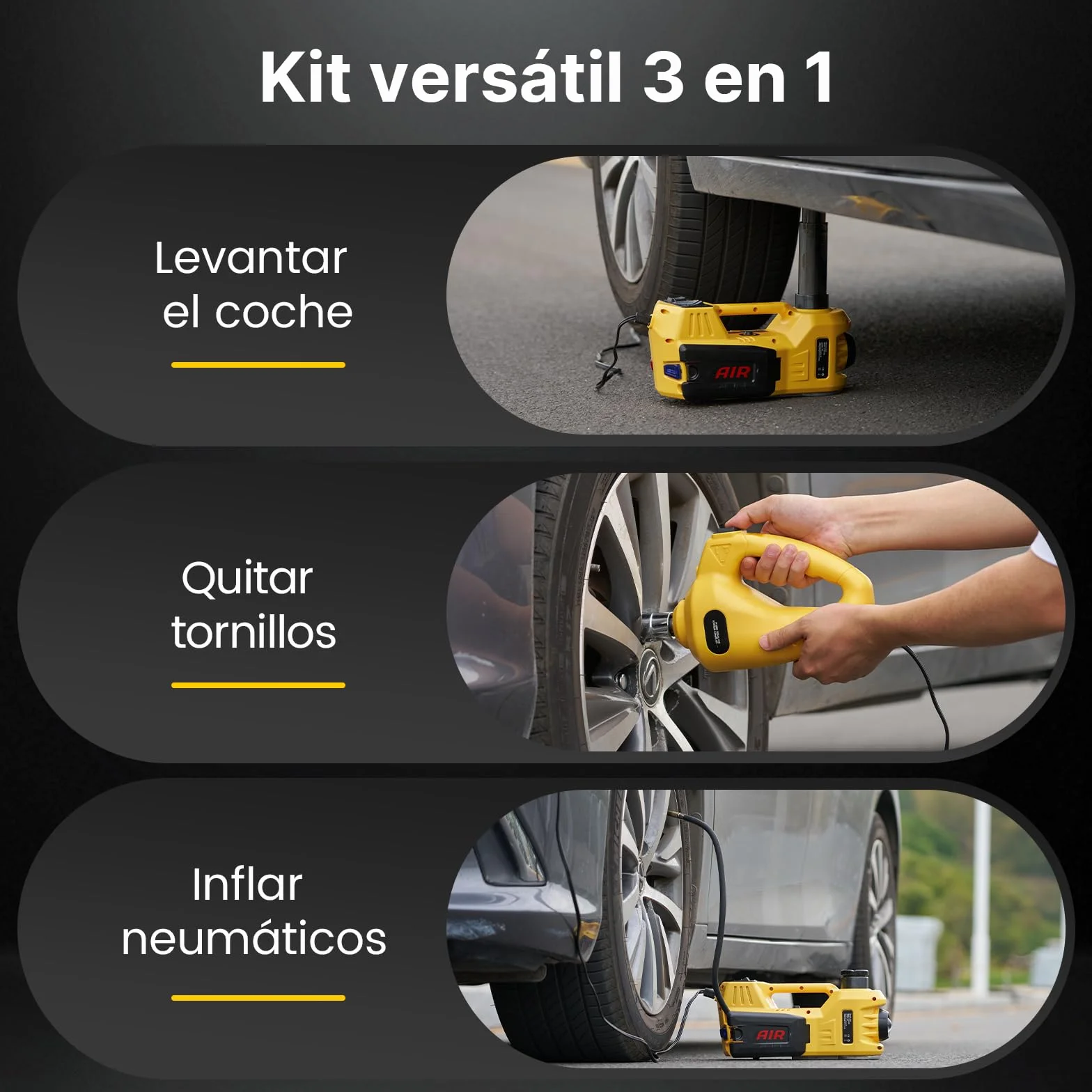 TaskStar Gato Hidráulico 5t 3t, 12V Kit de Gato Eléctrico para Coche (Alcance :15.5-45 cm) con Llave eléctrica e inflador, para Recogida de Coche Cambio de Neumáticos Reparación de Garaje