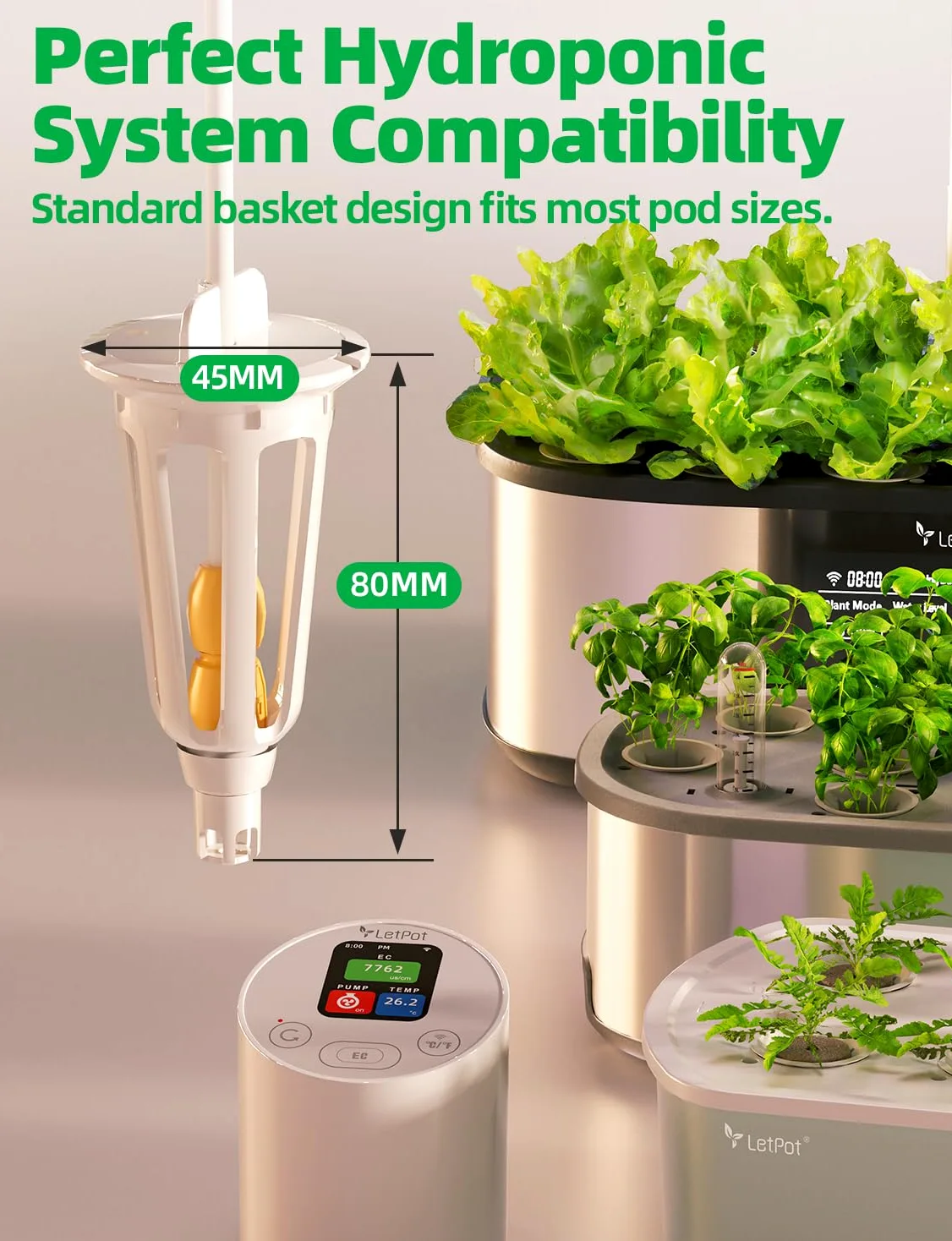 LetPot Medidor de temperatura y CE con aplicación y bomba de agua, sonda electrolítica multicapa, recordatorio de falta de agua, medidor de conductividad para sistemas hidropónicos y cultivo de