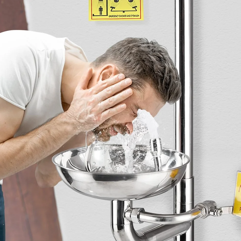 Estación de Lavado de Ojos de Acero Inoxidable 304, Ducha de Emergencia, Estación de Lavado de Ojos de Emergencia con Ducha, Juego de Ducha Lavaojos de Laboratorio
