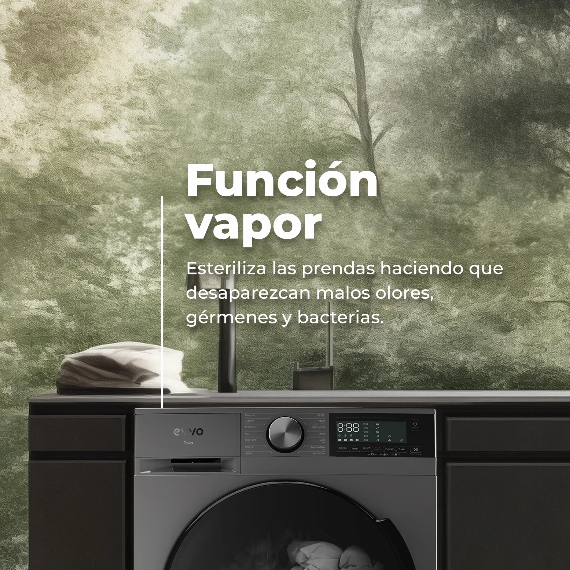 EVVO Lavadora Secadora 10 kg + 7 kg, Vapor, Motor Inverter, 1400 rpm, Clase A, Carga Frontal