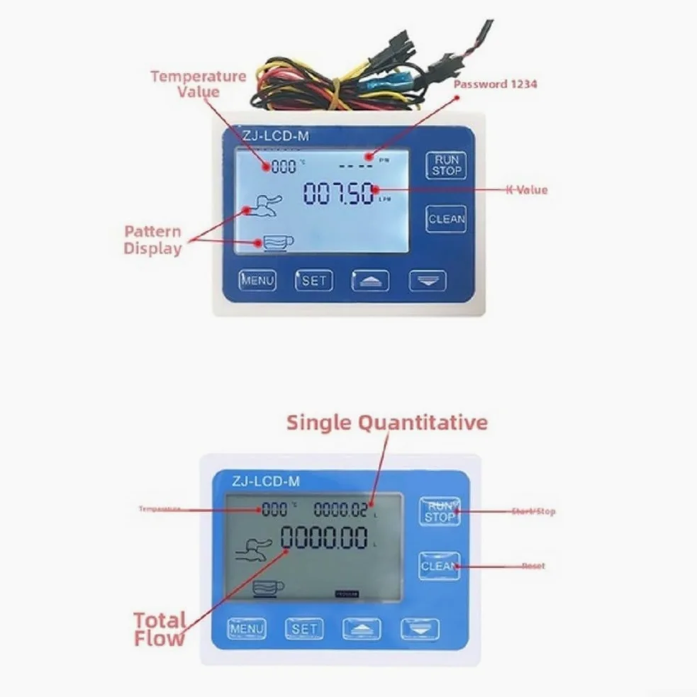 Sensor de flujo digital de 1/4 pulgadas para agua con pantalla LCD Datos de flujo en tiempo real DC12V Salida de pulso ZJ LCD M Modelo