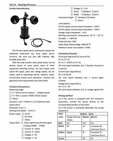 ISGOOD Anemómetro 9-30V 4-20mA 0-45m/s Sensor velocidad viento 3 tazas