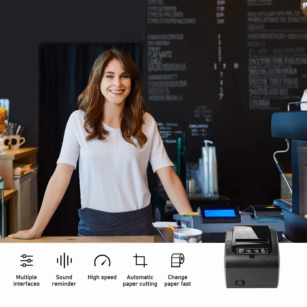 MUNBYN-[USB Impresora de Ticket Térmica, Impresora Recibos 80mm, Velocidad de Imprimir 300mm/s ESC/POS Compatible con Windows/Mac/Chromebook-Negro