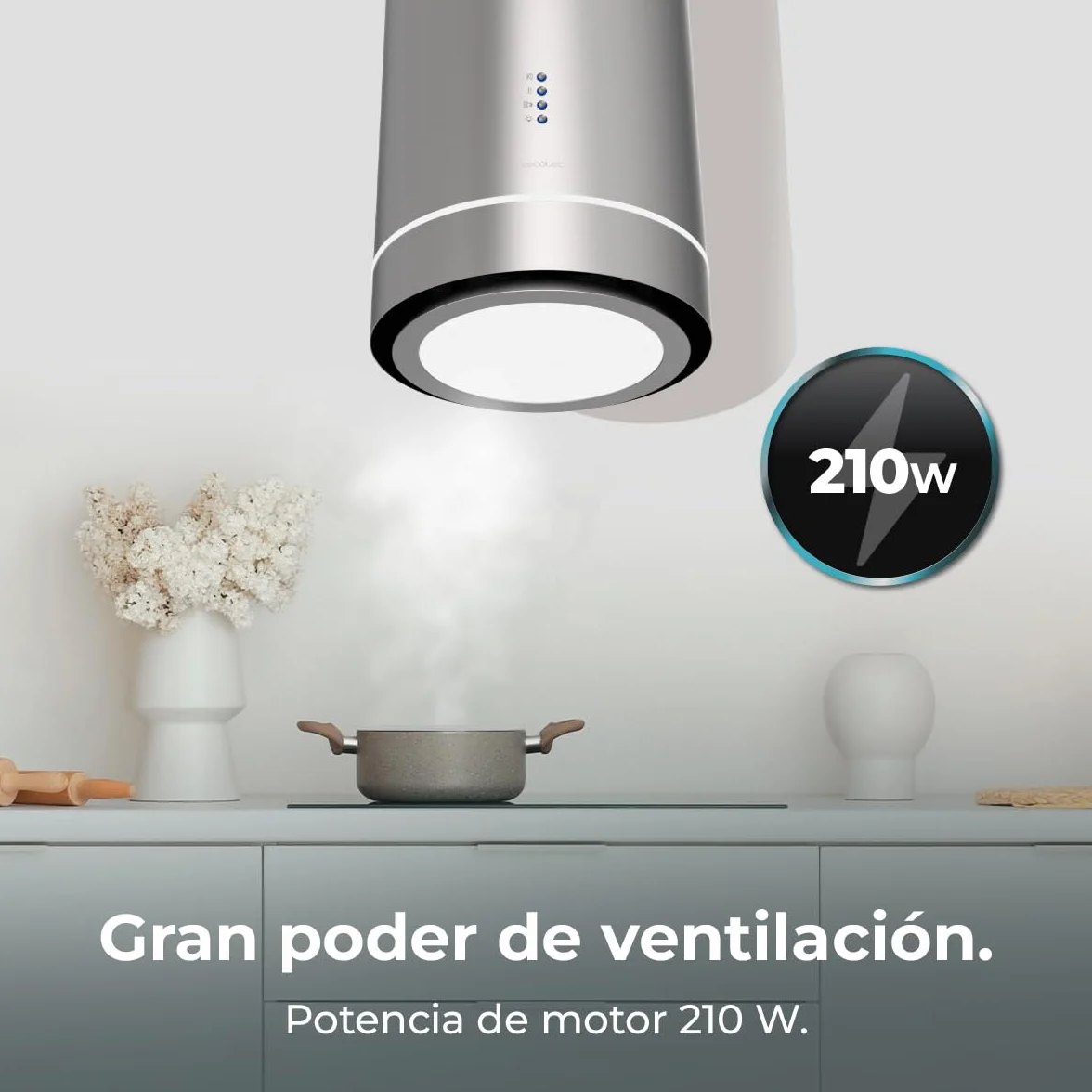 Cecotec Campana Extractora 38cm Isla Redonda Bolero Flux Ire 388000 Inox A++ 800M3/H 210W