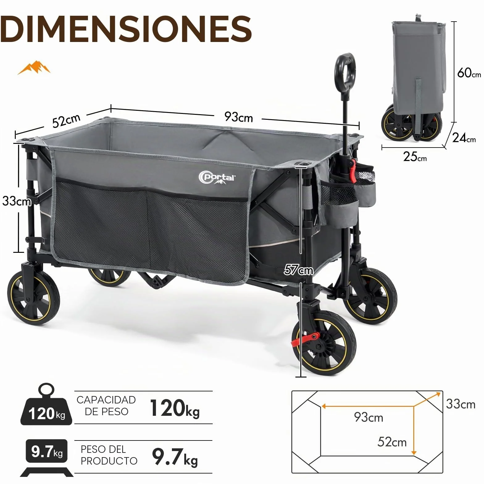 Portal Carrito de festival con ruedas, carrito de camping con frenos, carro de playa resistente, plegable, para picnic, jardín, eventos, utilidad, mascotas, 200 L