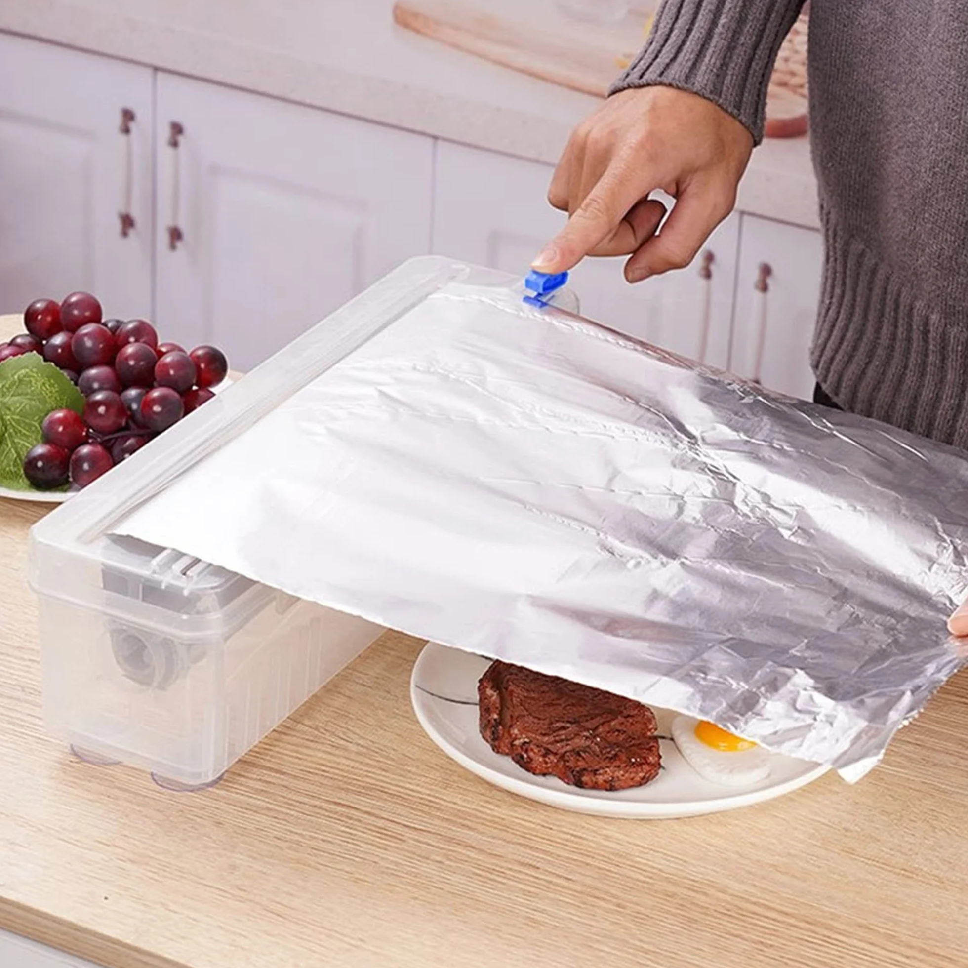Dispensador Envoltura de Plástico y Cortador Papel Aluminio, Caja Corte Film Transparente para Cocina