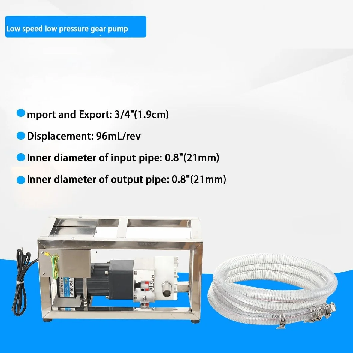 Bomba de Transferencia de Miel de 10 l/min, Bomba para Miel líquida con Velocidad Ajustable, Bomba para Pasta líquida Viscosa con Tubo de 3 m, Equipo de Bombeo eléctrico de Engranajes