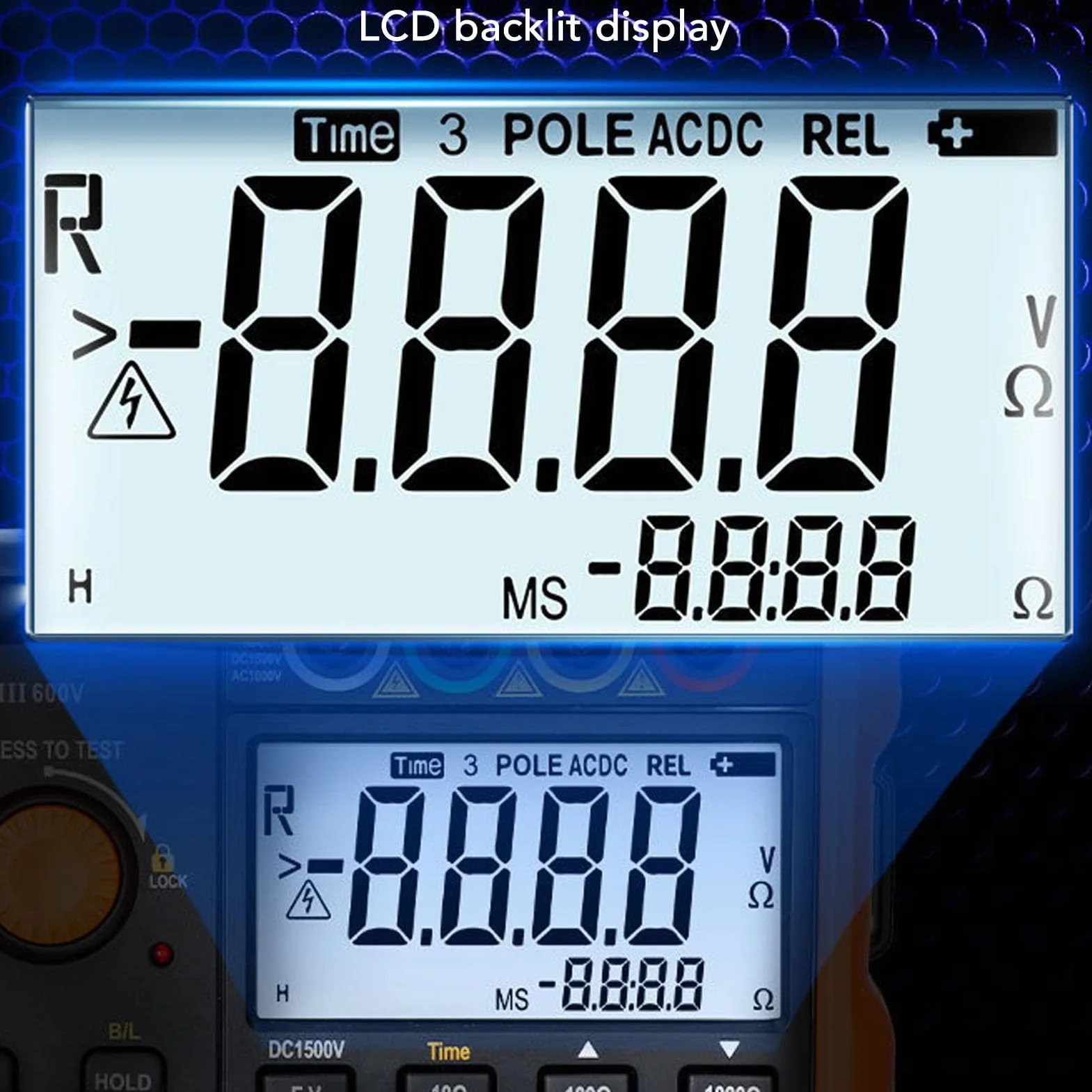 Medidor de Resistencia a Tierra, Probador de Resistencia Digital Medidor de Voltaje Multifuncional para Mantenimiento Eléctrico con Pantalla LCD Retroiluminada Diseño Pequeño y