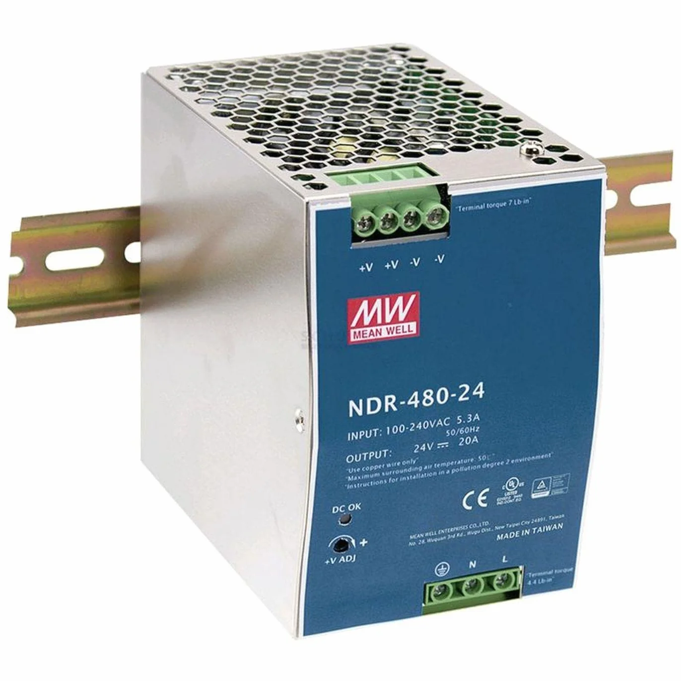 Mean Well NDR-480-24 AC-DC Fuente de alimentación de Carril DIN de Salida única