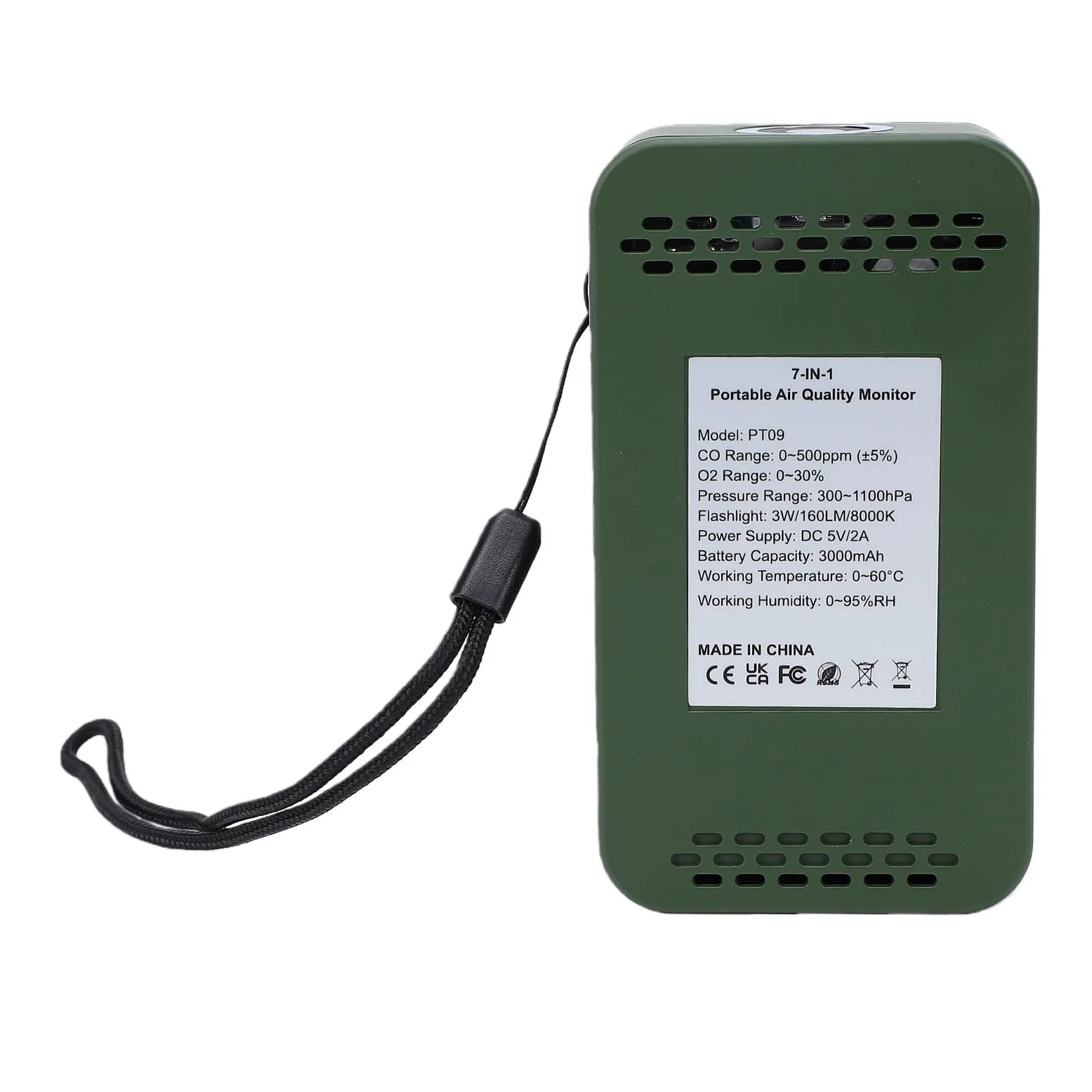 Generic Detector de Oxígeno Portátil, Monitor de Calidad del Aire con Linterna para Uso de Emergencia, Camping, Viajes, Batería de 3000mAh