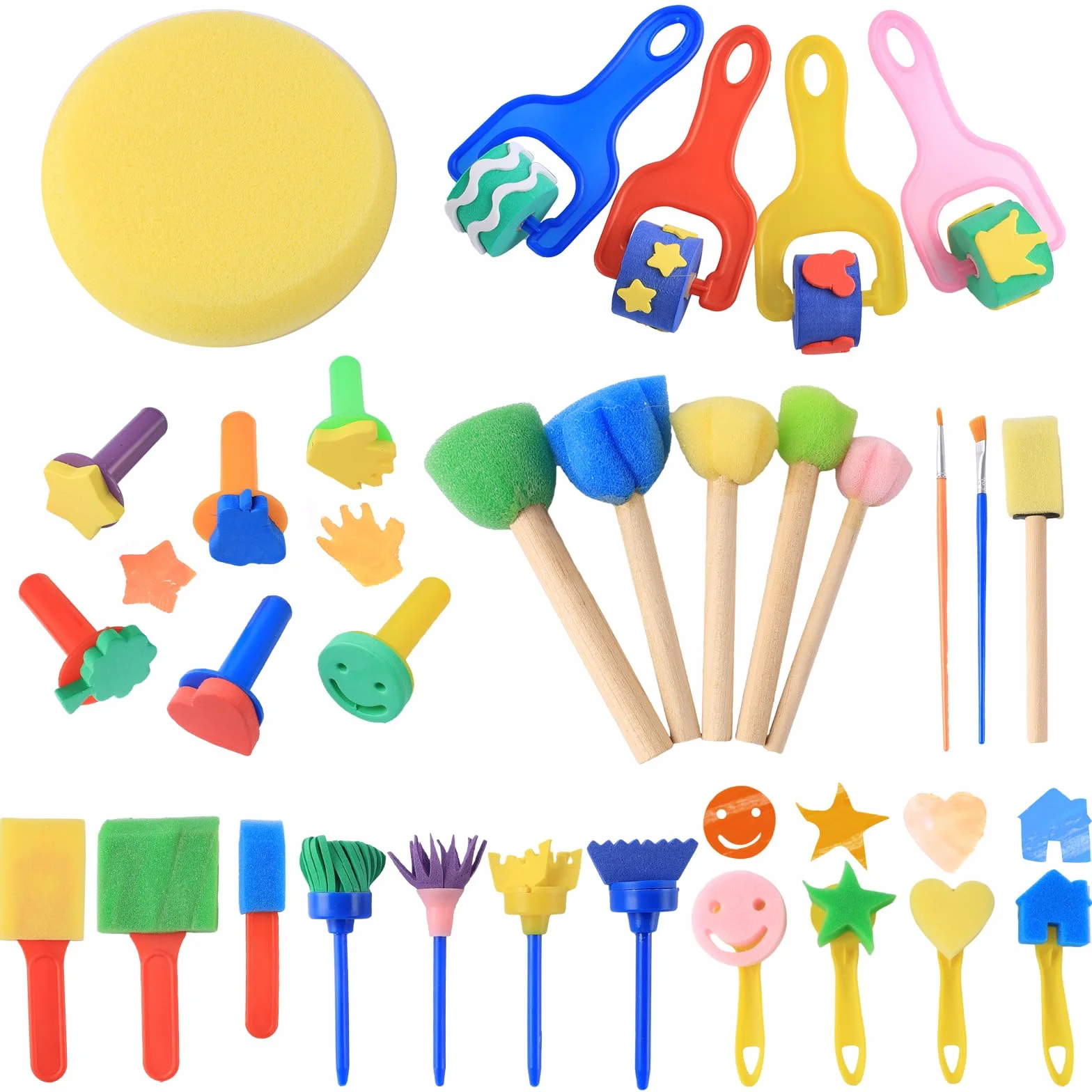 Esponja Pintura Cepillos Kit 30 Piezas Reutilizable Rollo Papel Pintar Pinceles Niños