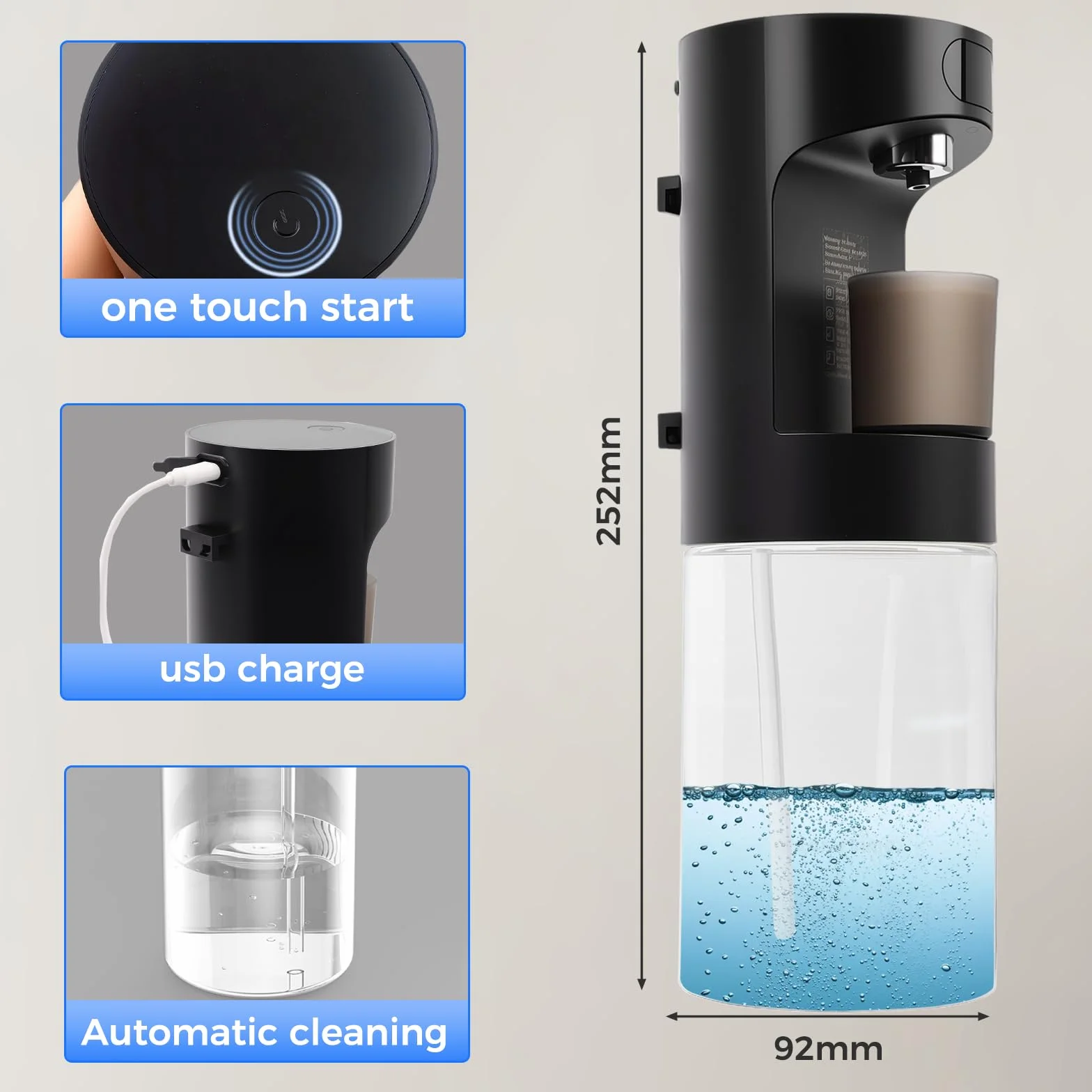 Dispensador automático de baño sin contacto Longzhuo 600 ml USB-C recargable S15 Negro