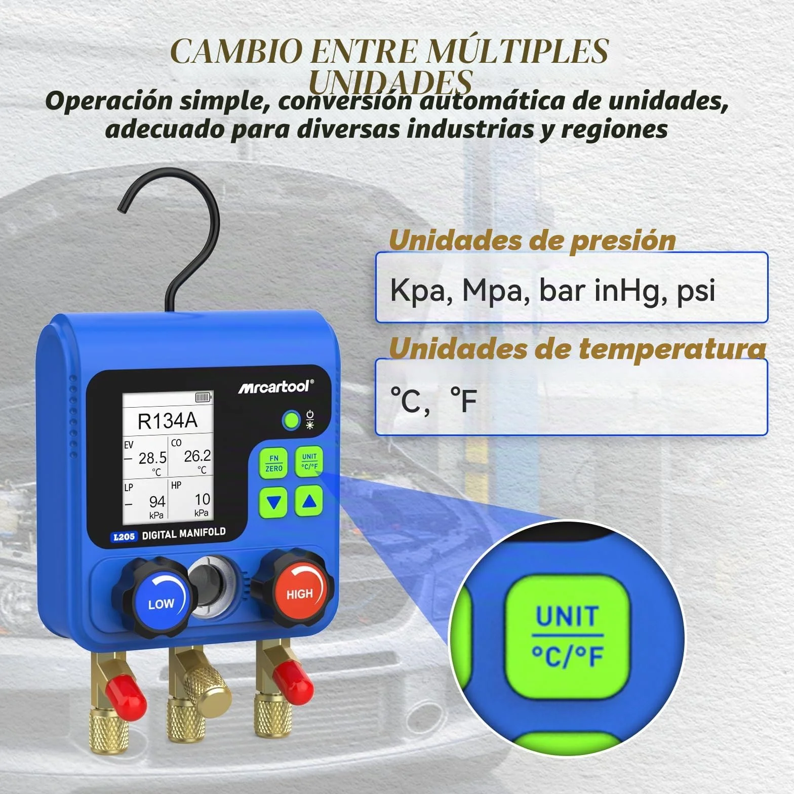 Ayuda de montaje de refrigerantes, distribuidor digital de aire acondicionado con 92 refrigerantes, datos de ayuda de montaje digital, indicador de refrigerante L205 HVAC R32 R134A R12 R410A