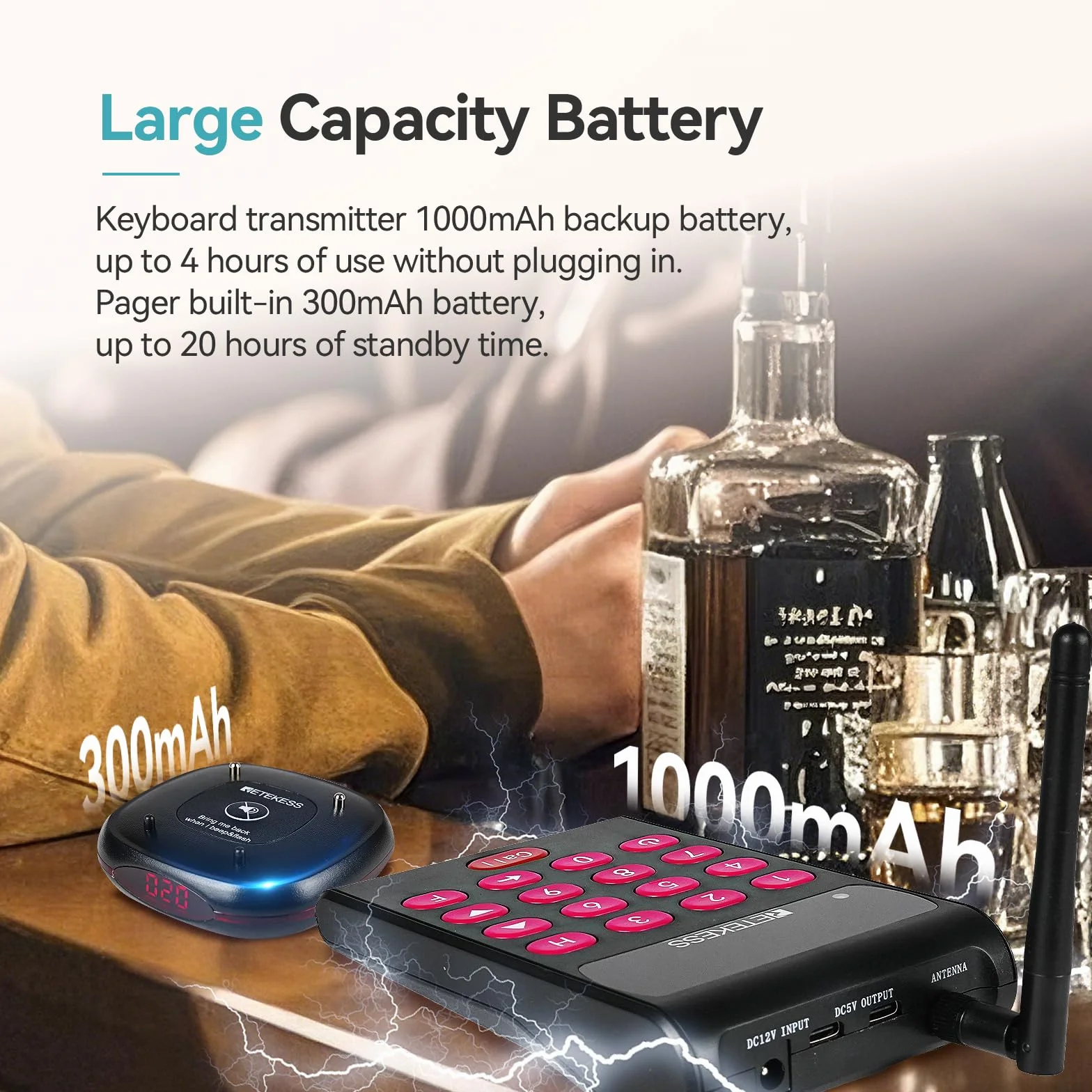 Retekess TD161 Buscapersonas Restaurante, 500M Avisadores Clientes, Teclado Extraíble, Fácil Configuración, 300 mAh 20H, Sistema de Llamadas para Pubs, Zoo, Logística (20 Buscapersonas)