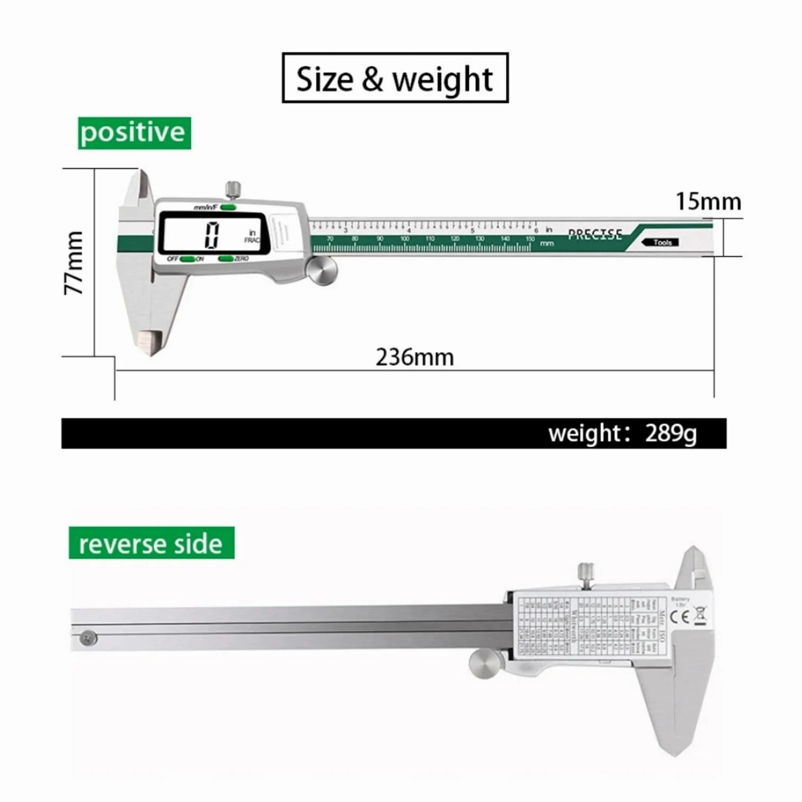 Calibrador digital ET50 de 150 mm de acero inoxidable, con precisión de 0,01 mm for componentes mecánicos.