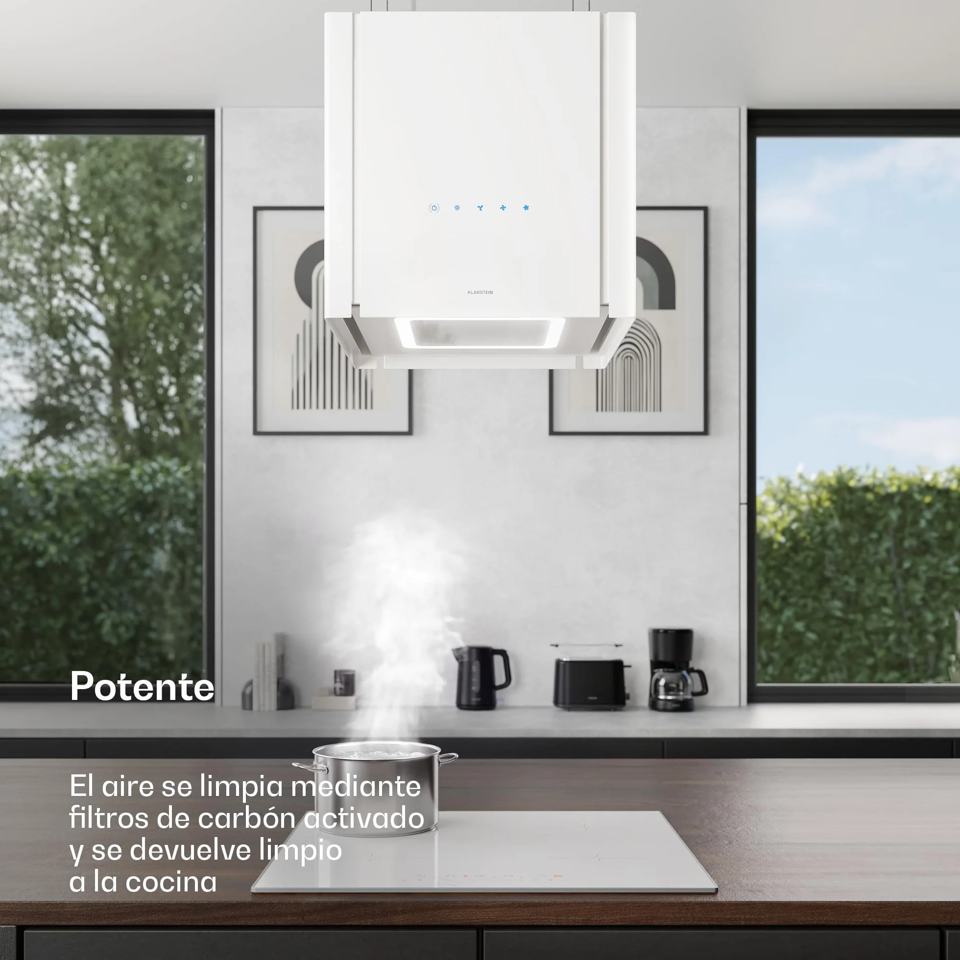 Klarstein Velaire Campana Extractora de Techo 601 m³/h 40 cm Elevable A++ Blanco