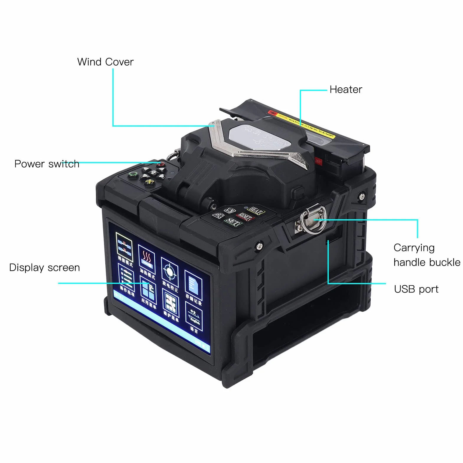 Elprico Empalmador de Fusión de Fibra óptica SKL-80F, Máquina de Empalme de Fibra óptica de Calentamiento Automático con Pantalla LCD de 5 Pulgadas, (Enchufe de la UE)