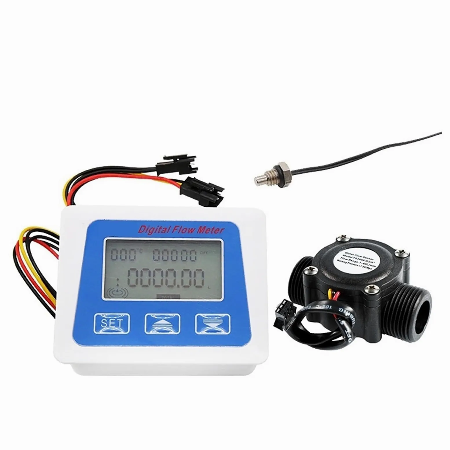 caudalímetro de líquidos, Medidor de Sensor de Flujo de Agua con pantalla LCD Digital, medidor de flujo, totámetro, registro de tiempo de temperatura con Sensor de flujo G1/2 3/4 de 1 pulgada(0.75 inc
