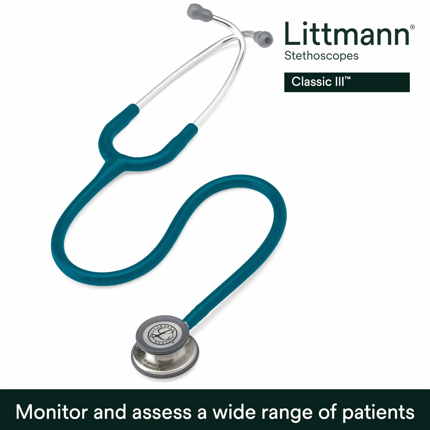 3M Littmann Fonendoscopio para monitorización Classic III, tubo azul Caribe, 68,5 cm, 5623
